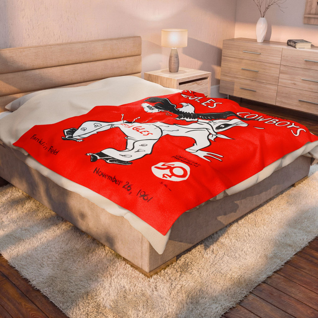 Vintage 1961 Dallas Cowboys vs Philadelphia Eagles Football Program Velveteen Plush Blanket