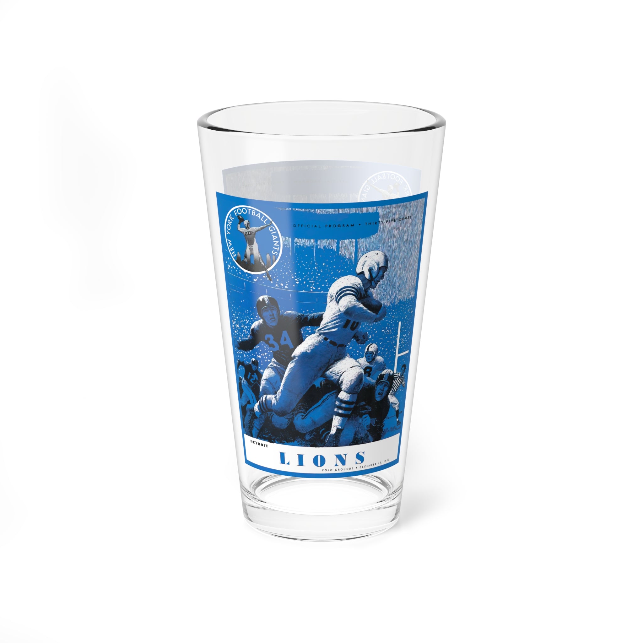 Mixing Glass, 16oz - Vintage 1953 Football Detroit Lions-New York Giants Program, Retro Barware Gift, Sports Memorabilia, Football Fan