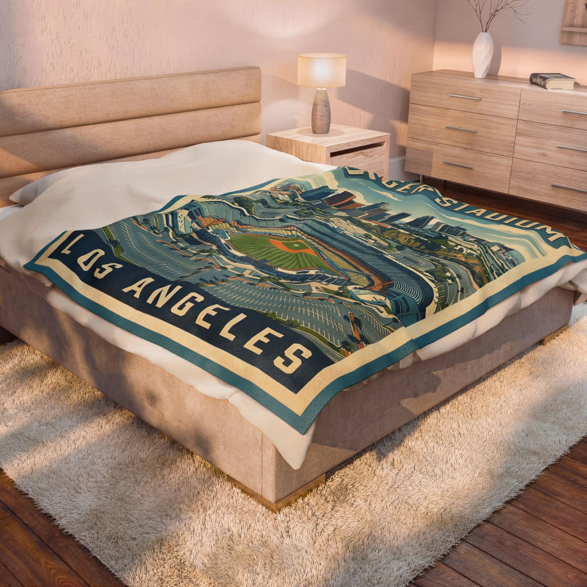 WPA Style Los Angeles Baseball Dodger Stadium Blanket | Velveteen Plush