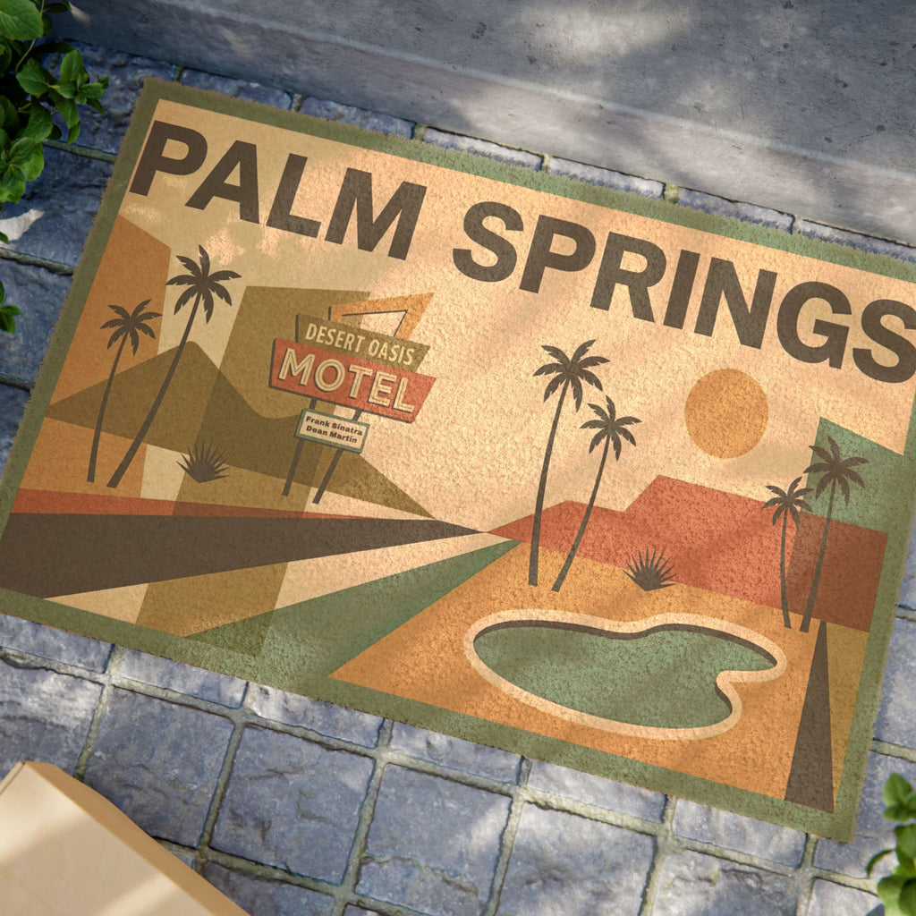 Palm Springs Mid-Century Modern Doormat | Retro Desert Palm Coir Entrance Mat