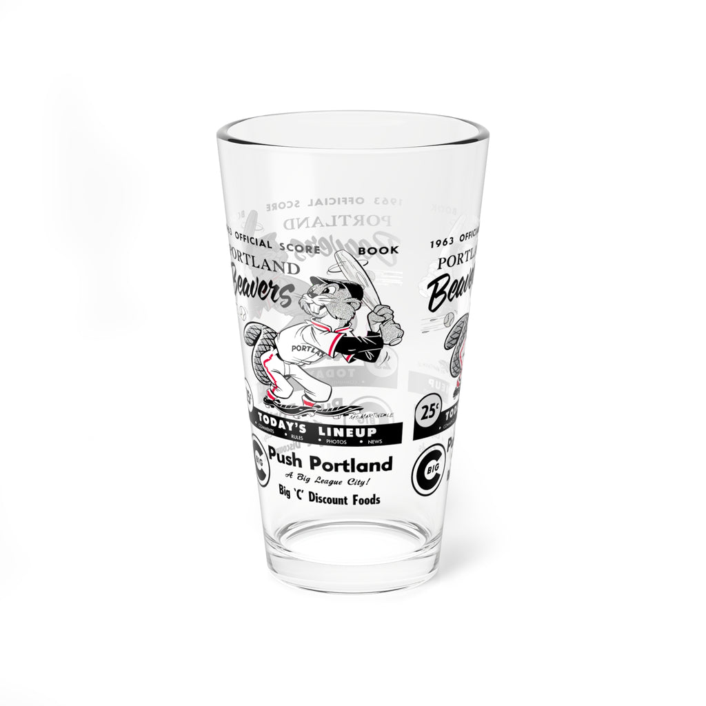 1963 Portland Beavers Baseball Scorebook Cover  -  Pint Glass, 16oz