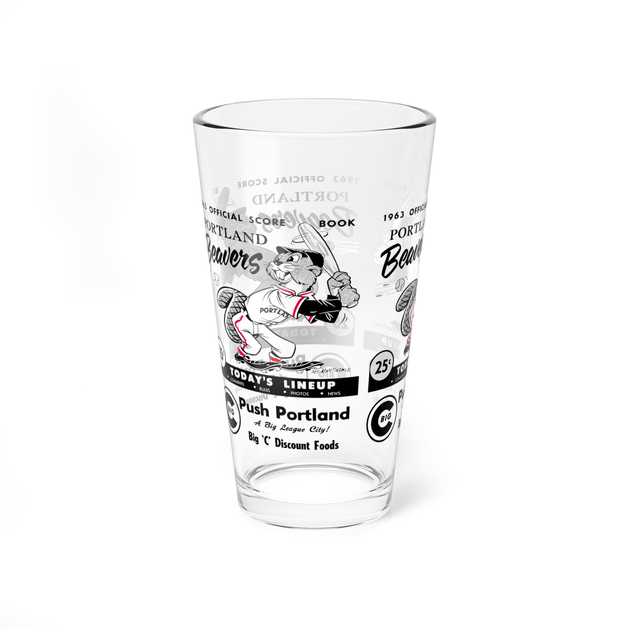 1963 Portland Beavers Baseball Scorebook Cover  -  Pint Glass, 16oz