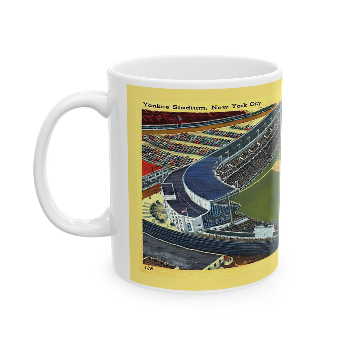 Vintage New York Postcard Yankee Stadium Ceramic Mug — Vintage Ballpark Panorama (11oz & 15oz)