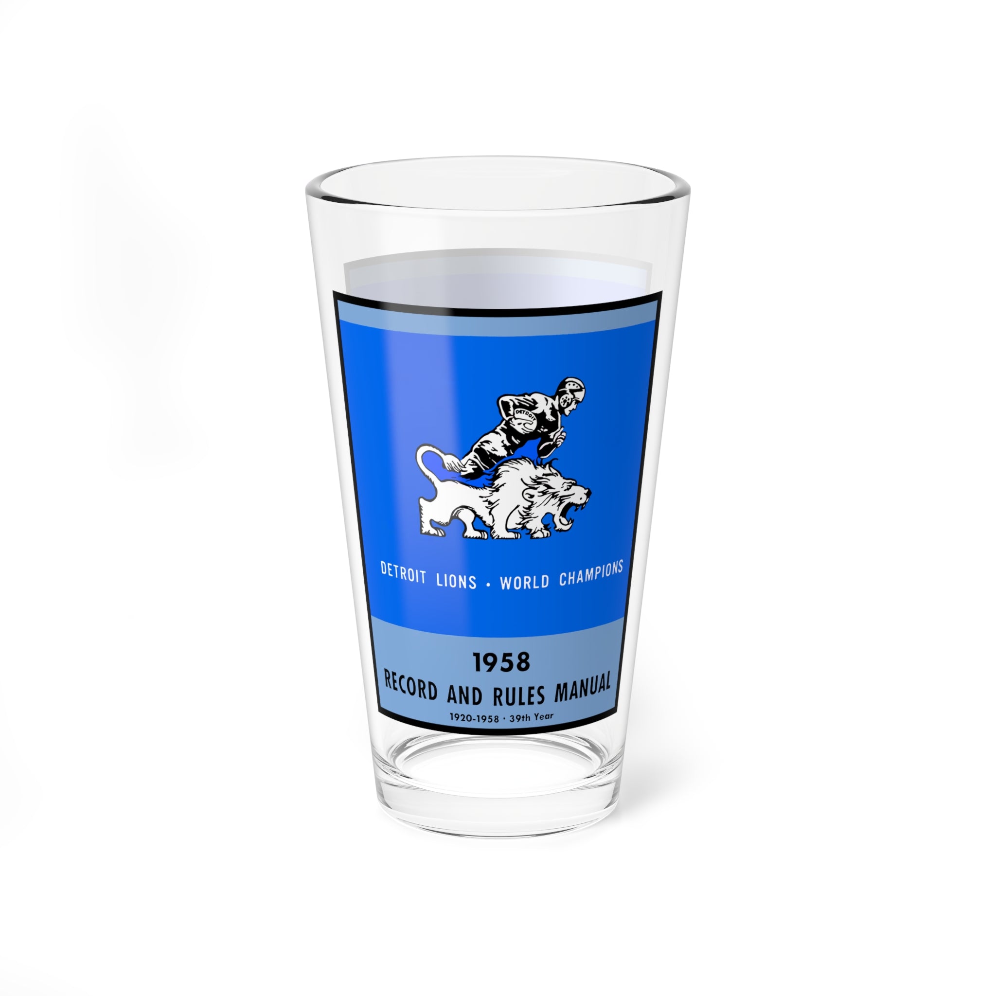 Glass Mixing Glass, 16oz - 1958 Football Detroit Lions World Champions, Cocktail Barware, Vintage Sports Fan Gift, Game Day Beer Glass,