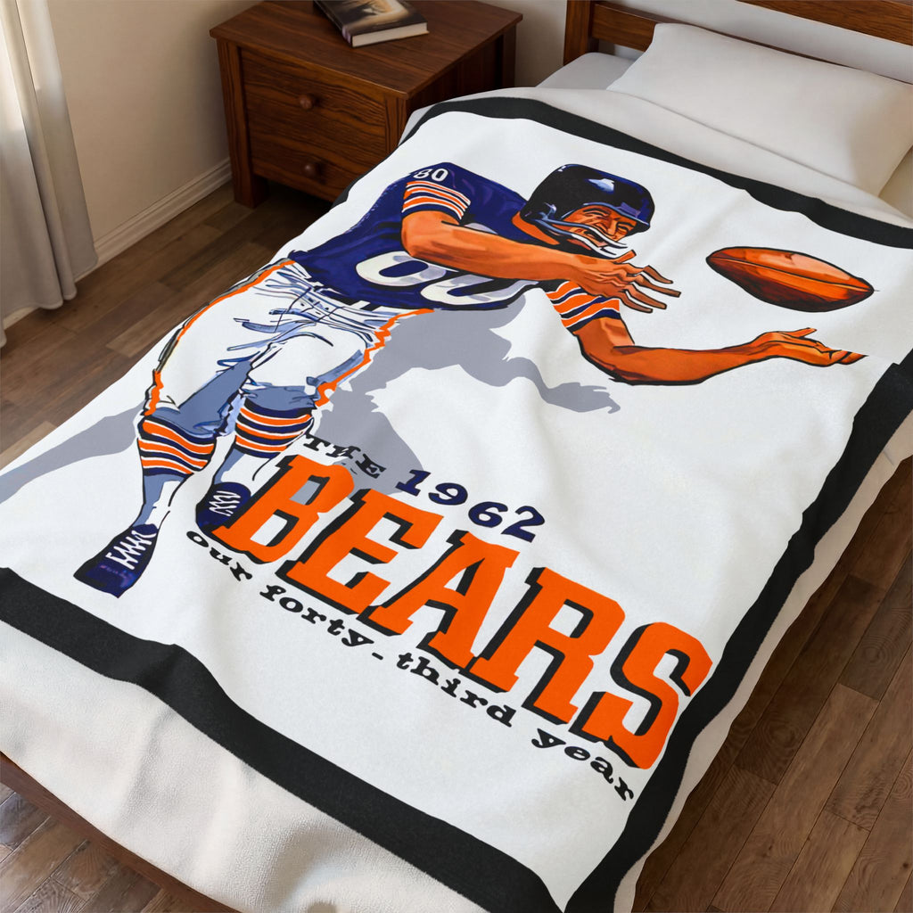 1962 Vintage Bears Football Velveteen Plush Blanket -Throw for Fans & Game Day