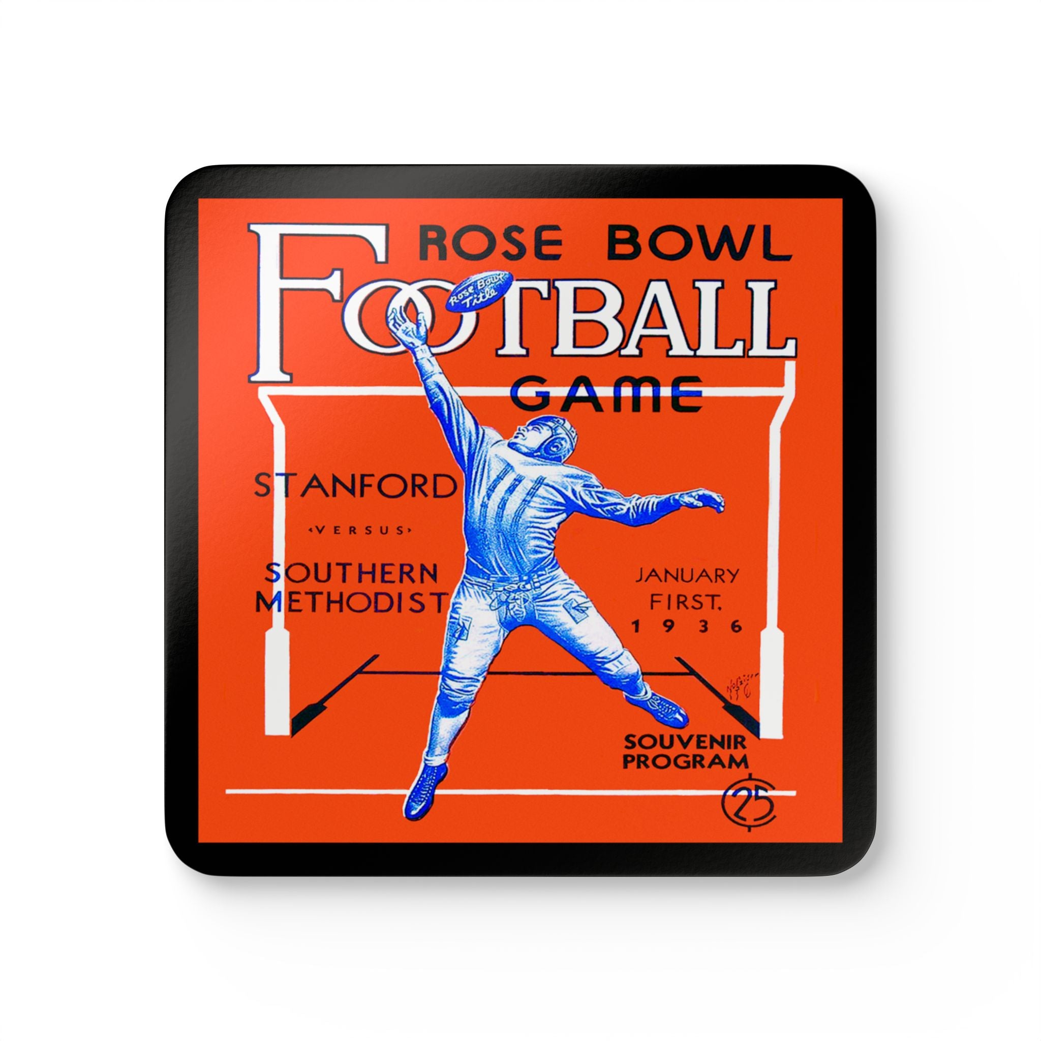 1936 Vintage Rose Bowl - Stanford - Southern Methodist Football Program Cover  - Corkwood Coaster Set