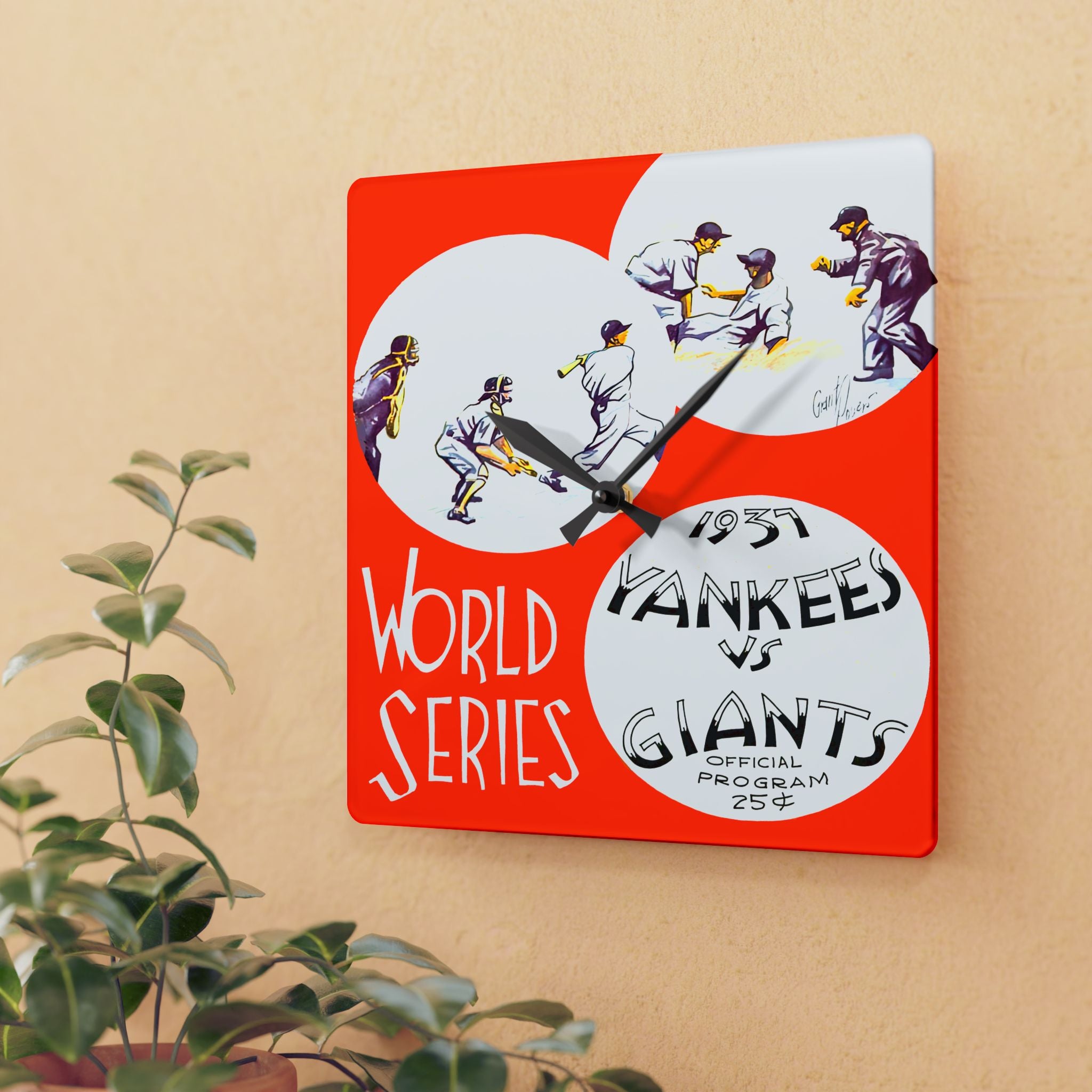 Vintage Sports Acrylic Wall Clock, 1937 Baseball World Series Yankees Giants Memorabilia, Home Decor, Gift for Sports Fan, Sports Wall Art,