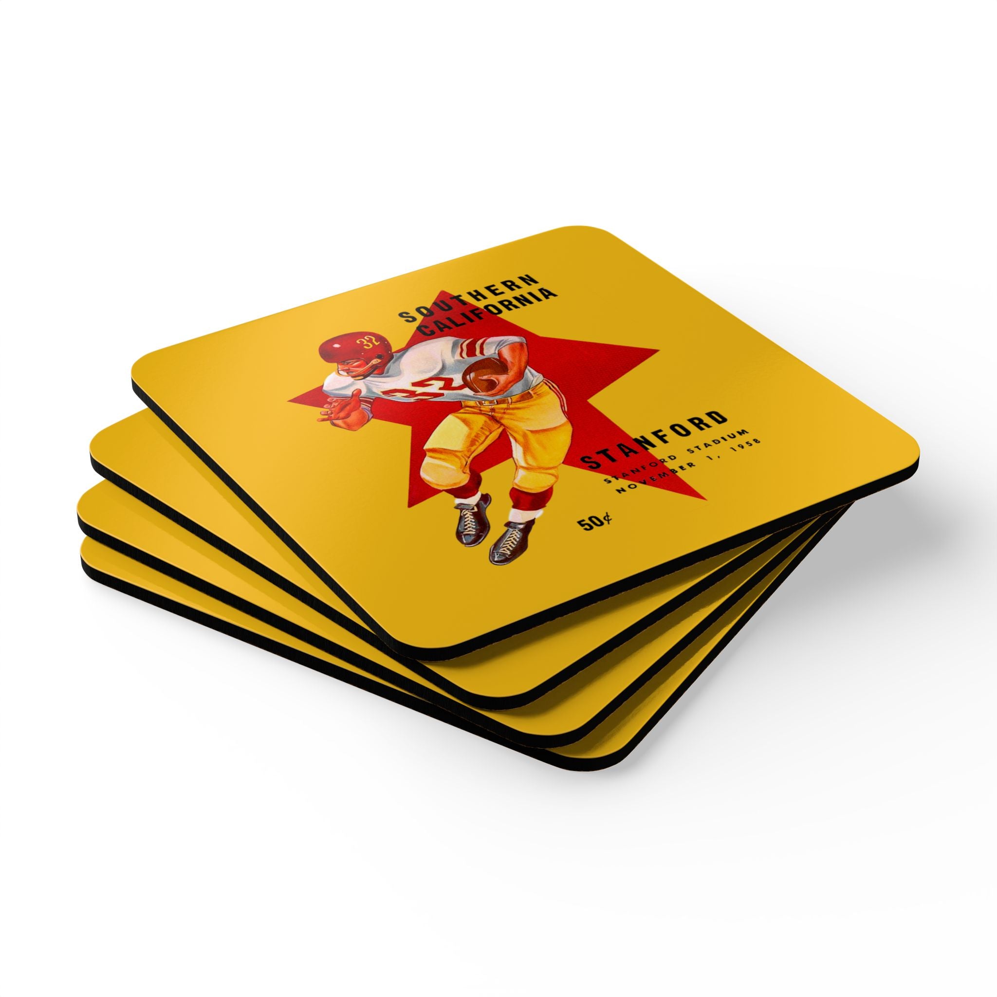 1958 Vintage USC Trojans - Stanford Football Program Cover  -  Corkwood Coaster Set