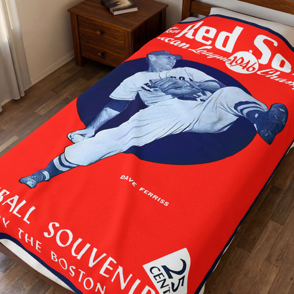 Velveteen Plush Blanket — Vintage Boston Red Sox 1946 Baseball Souvenir Throw
