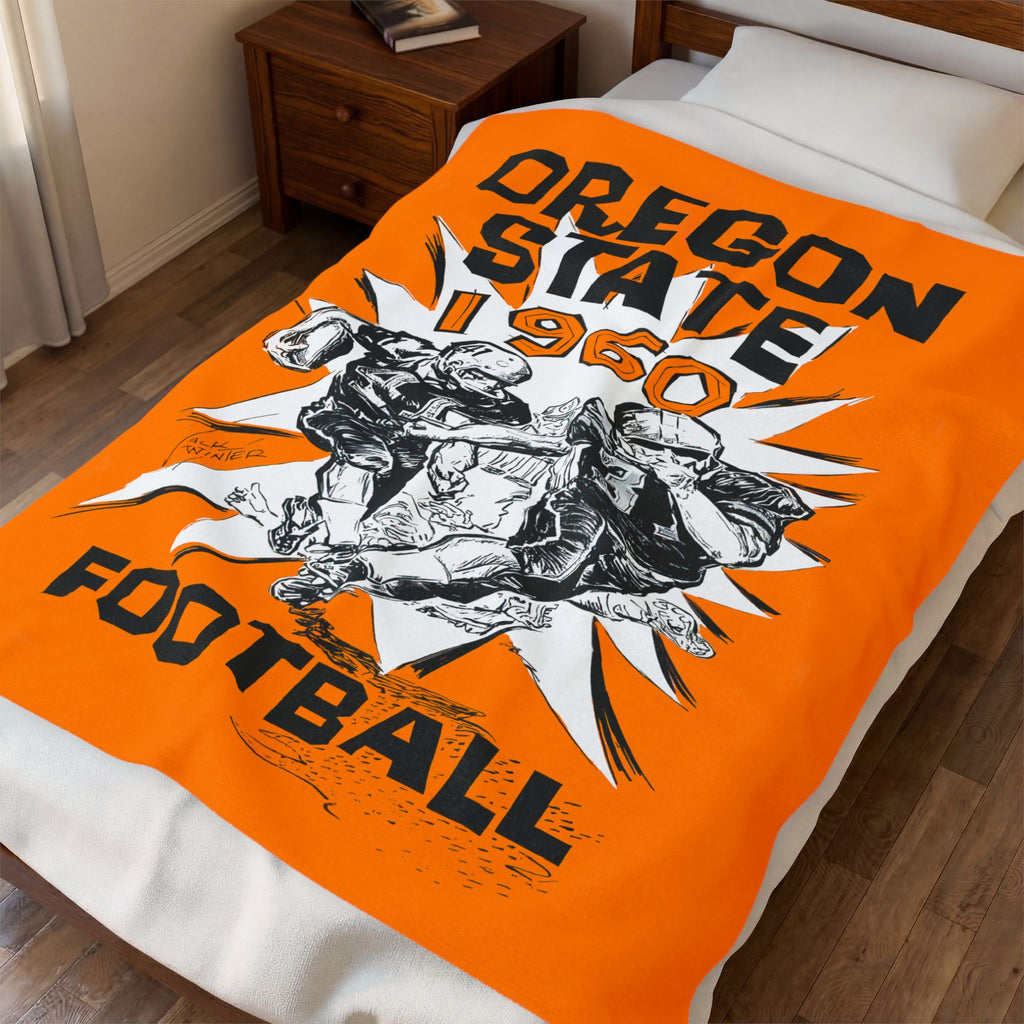 Velveteen Plush Blanket, 1960 Oregon State Football Throw, College Sports Bedding, Home Decor Gift, Game Day Couch Blanket, OSU Beavers Fan