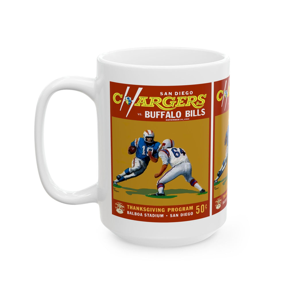Football Ceramic Mug, 1964 San Diego Chargers Buffalo Bills Sports Fan 11oz White Coffee Cup, Gift for Football Enthusiast, Sports Lover,