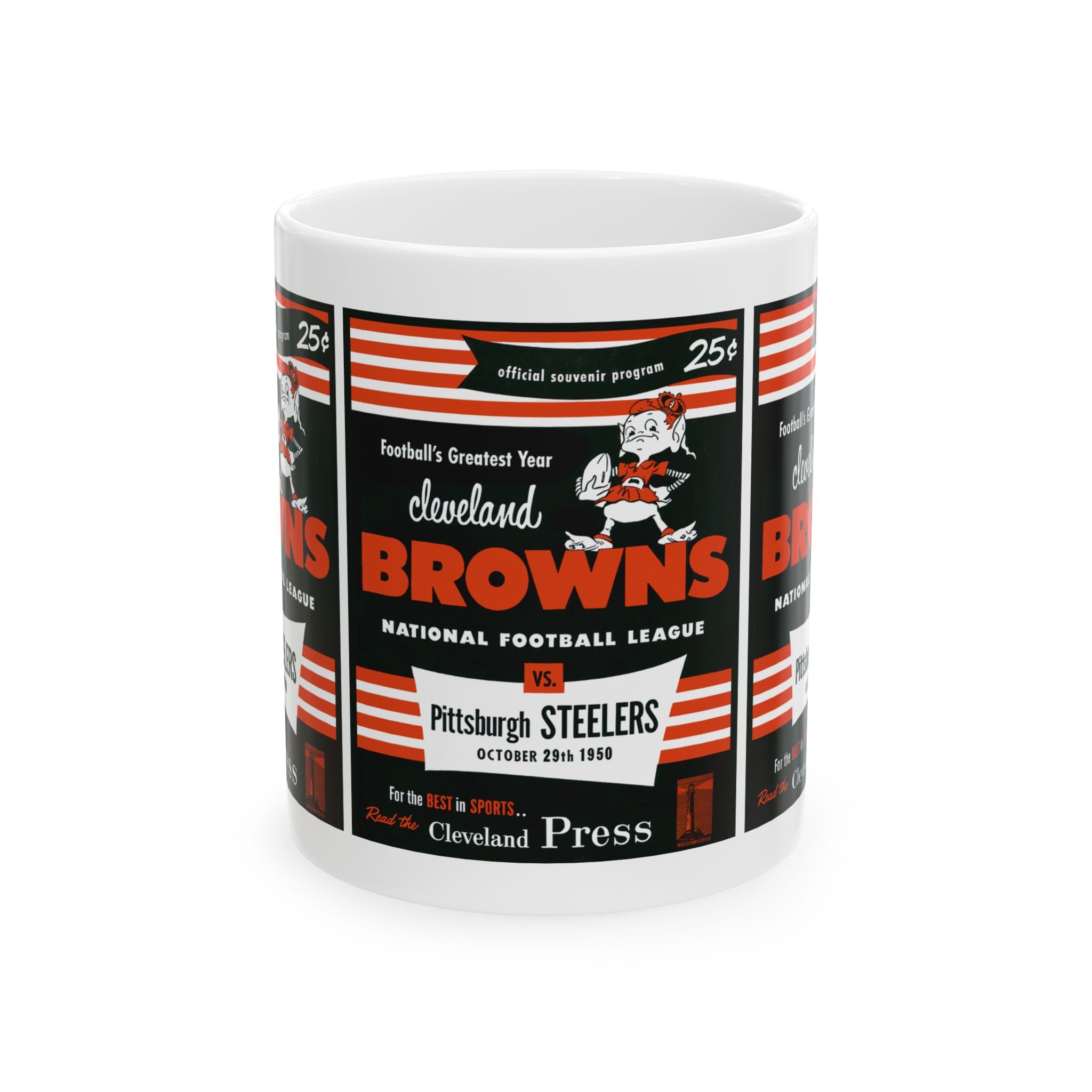 Ceramic Mug, Vintage 1950 Football Cleveland Browns Pittsburgh Steelers, Sports Fan Gift, Retro Team Rivalry, Coffee Cup, Tea Mug