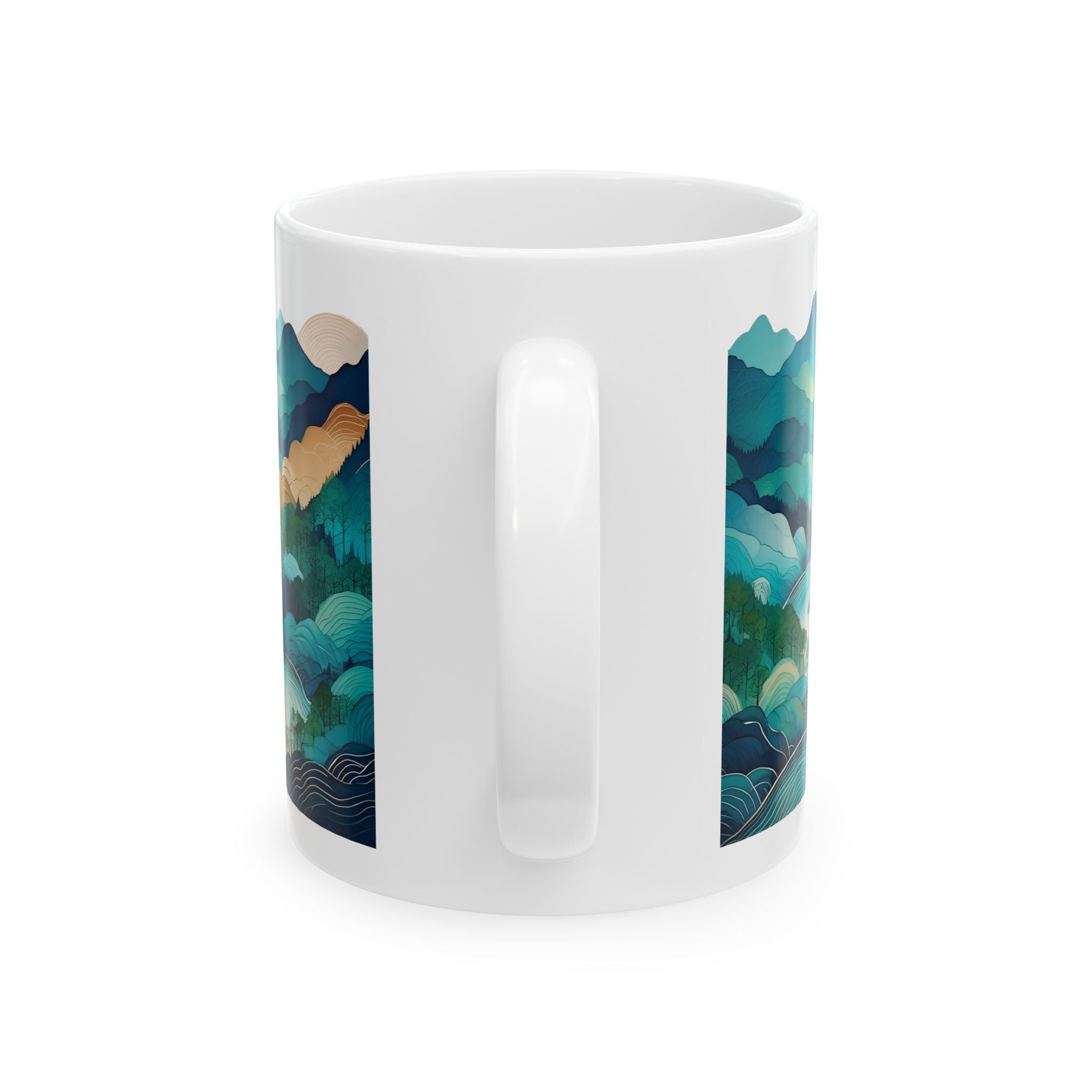 Mountain River Abstract Design - Ceramic Mug, 11oz