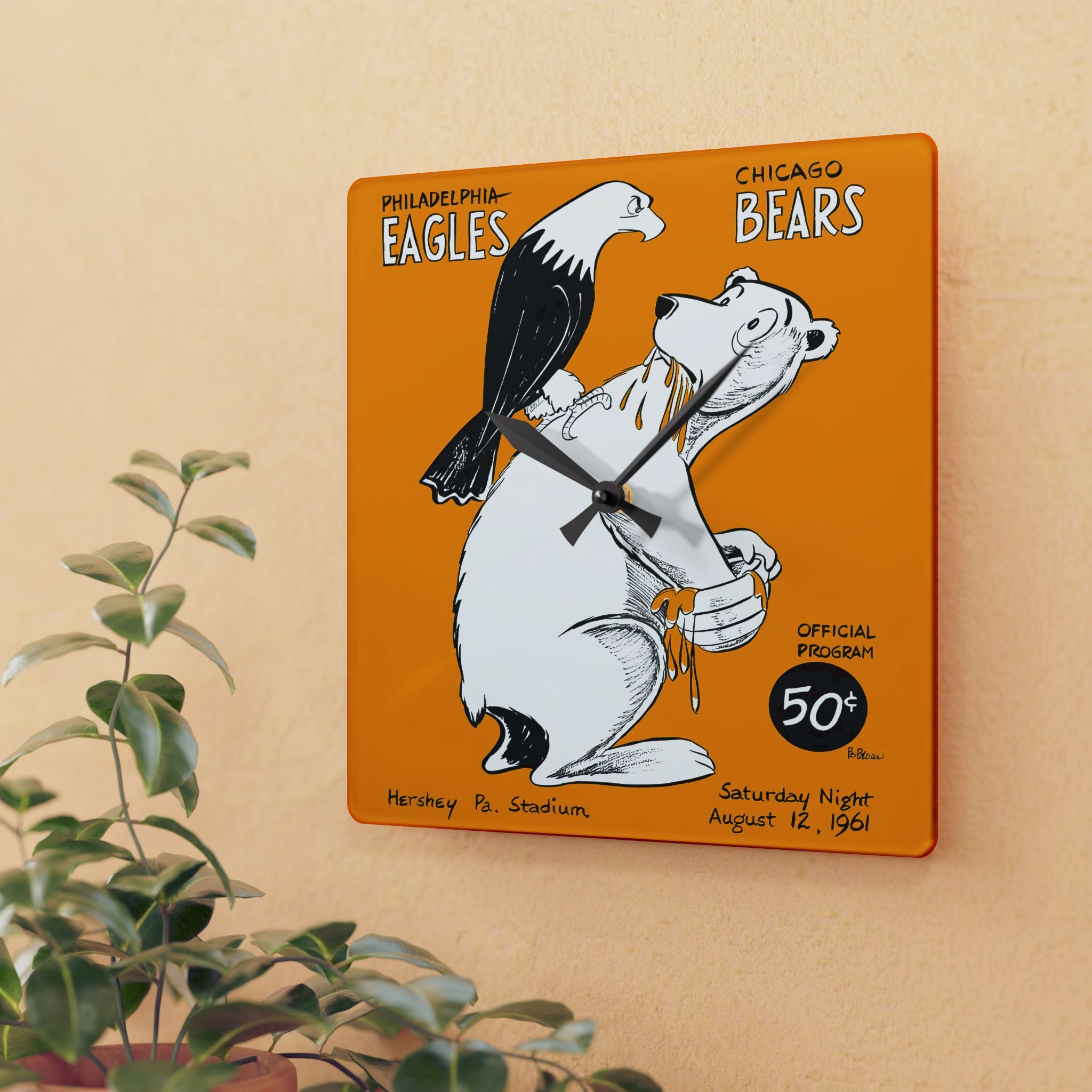 1961 Vintage Chicago Bears - Philadelphia Eagles Football Program Cover - Acrylic Wall Clock