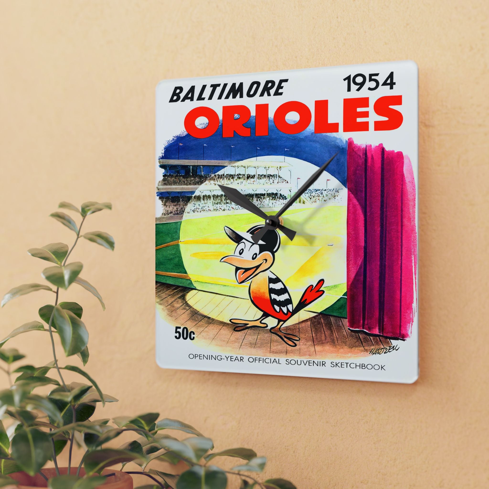 1954 Vintage Baltimore Orioles Baseball Sketchbook Cover - Acrylic Wall Clock