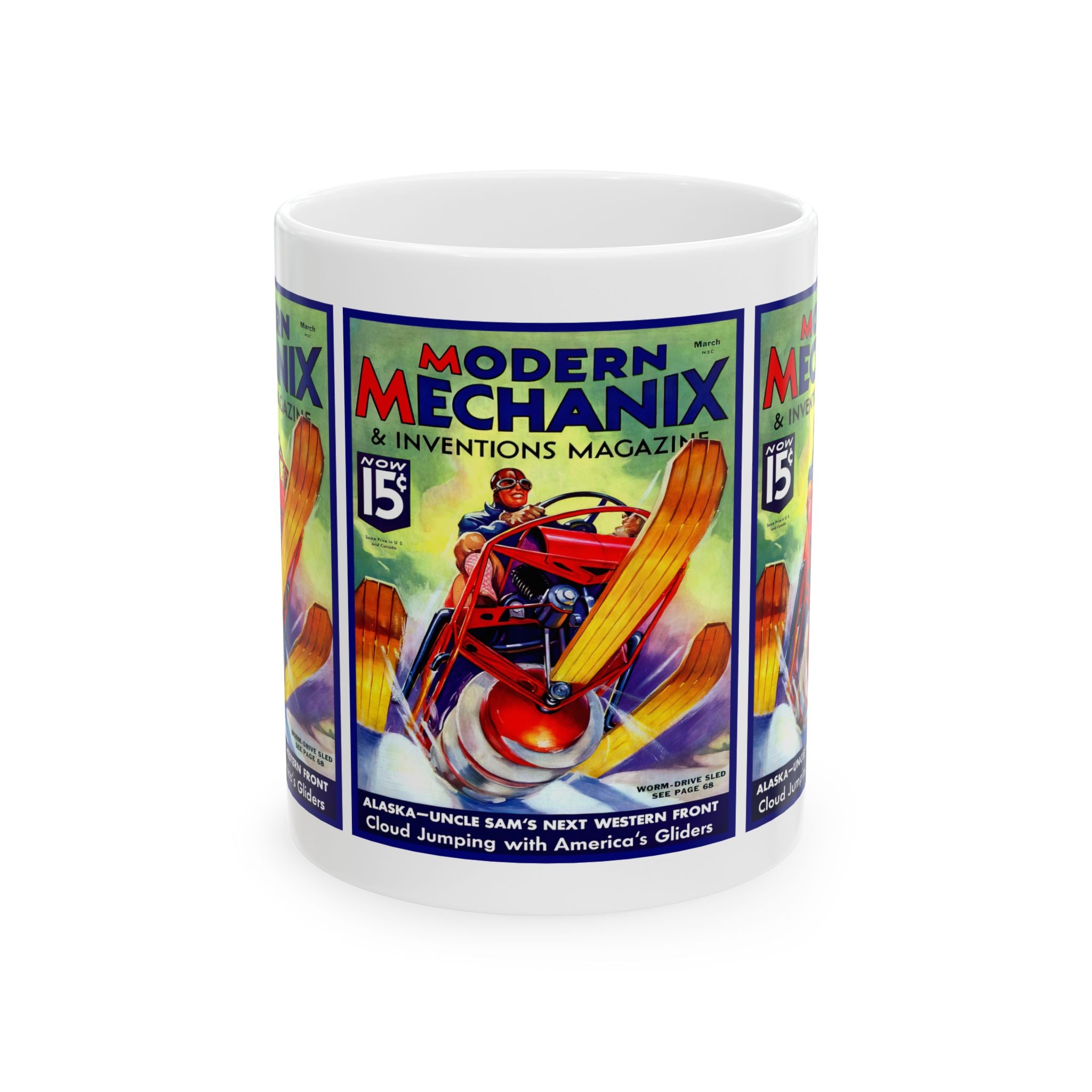 Vintage 1936 Modern Mechanix Magazine Cover Ceramic Mug, Retro Coffee Cup for Mechanics, Gearheads, and History Buffs, Gift for Hot Rod