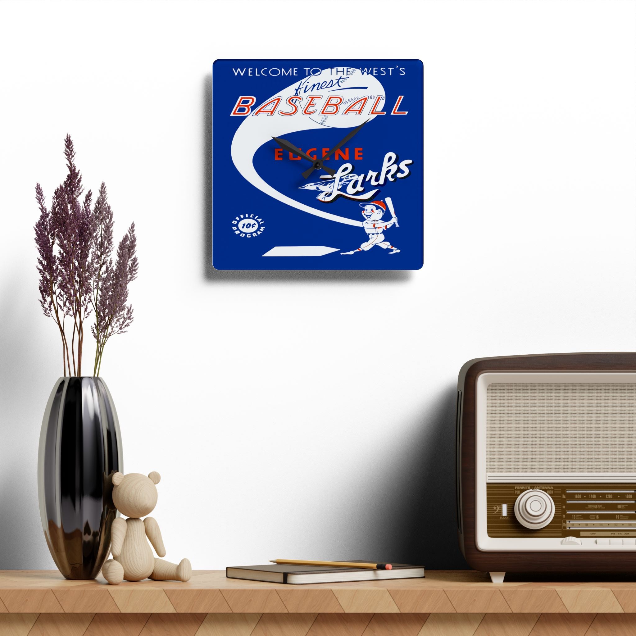 1950 Vintage Eugene Larks - Far West League Baseball Program Cover - Acrylic Wall Clock