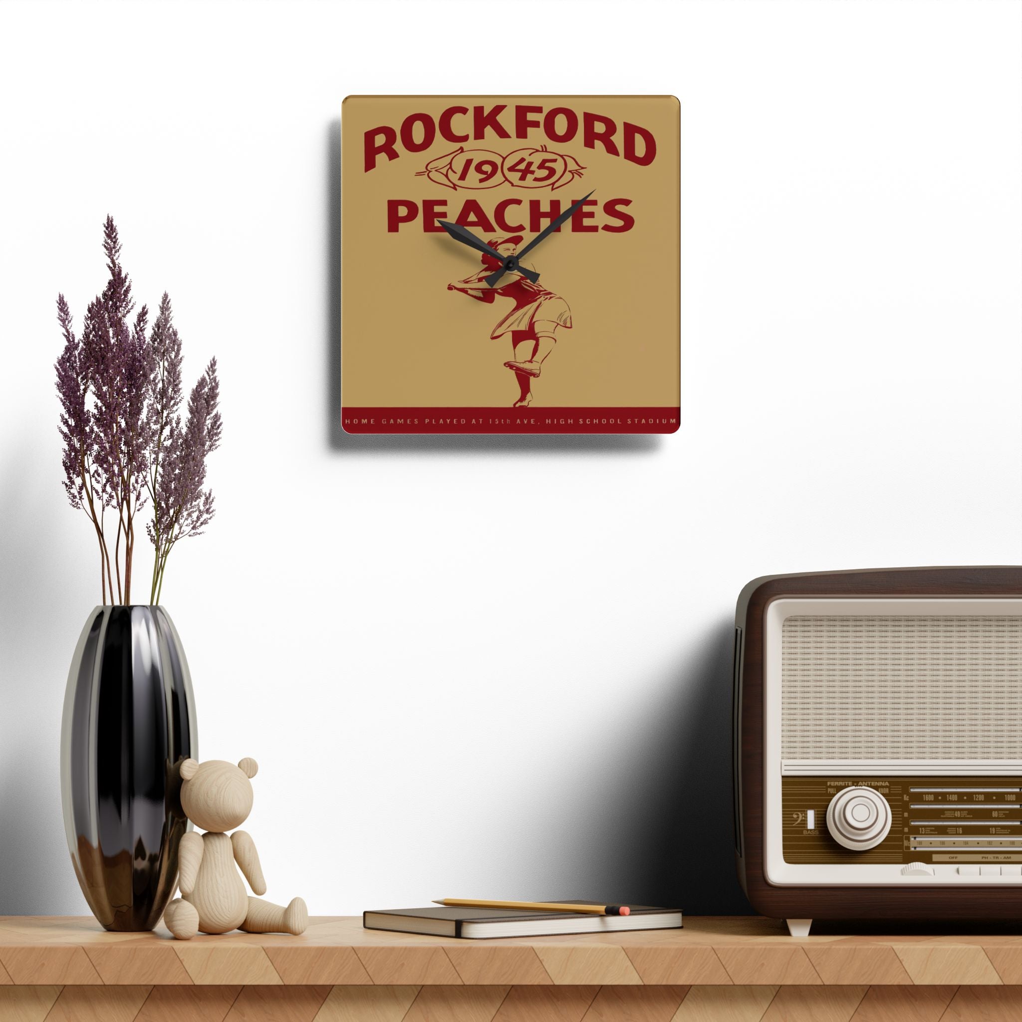 1945 Vintage Rockford Peaches Baseball Yearbook Cover - Acrylic Wall Clock