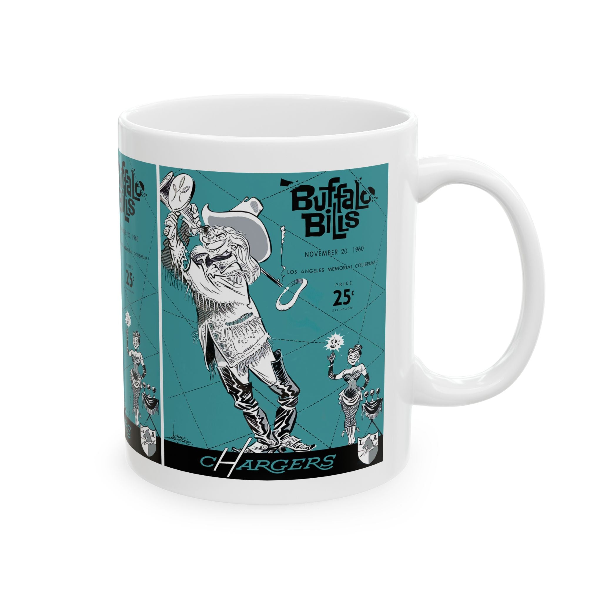 Football Charges Buffalo Bills Ceramic Mug, 1960 Vintage Sports Fan Gift, Coffee Cup, Tea Mug, Sports Memorabilia, Buffalo Bills Football