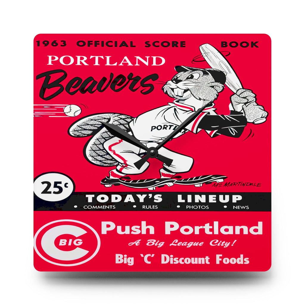 1963 Portland Beavers Baseball Scorebook Cover - Acrylic Wall Clock