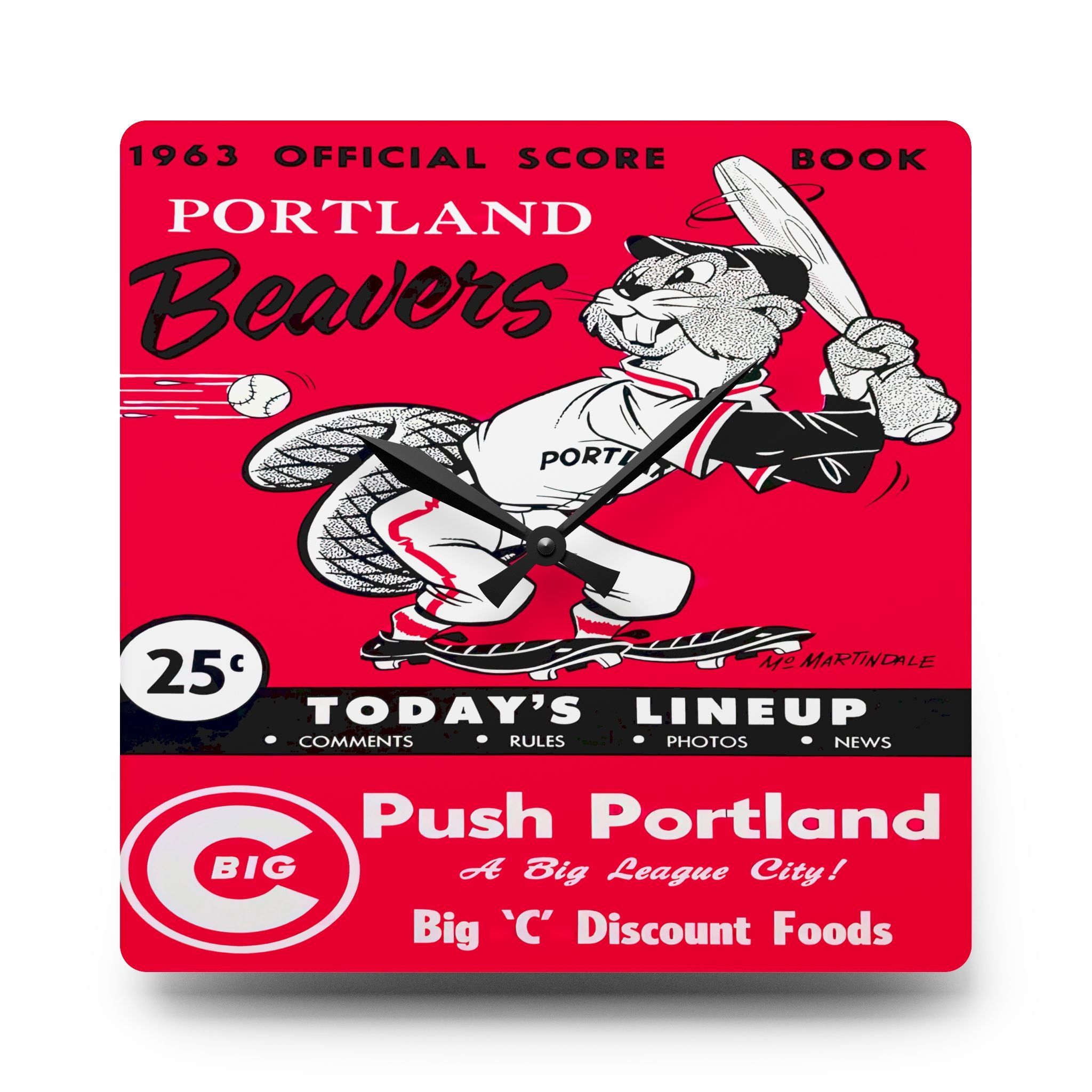 1963 Portland Beavers Baseball Scorebook Cover - Acrylic Wall Clock