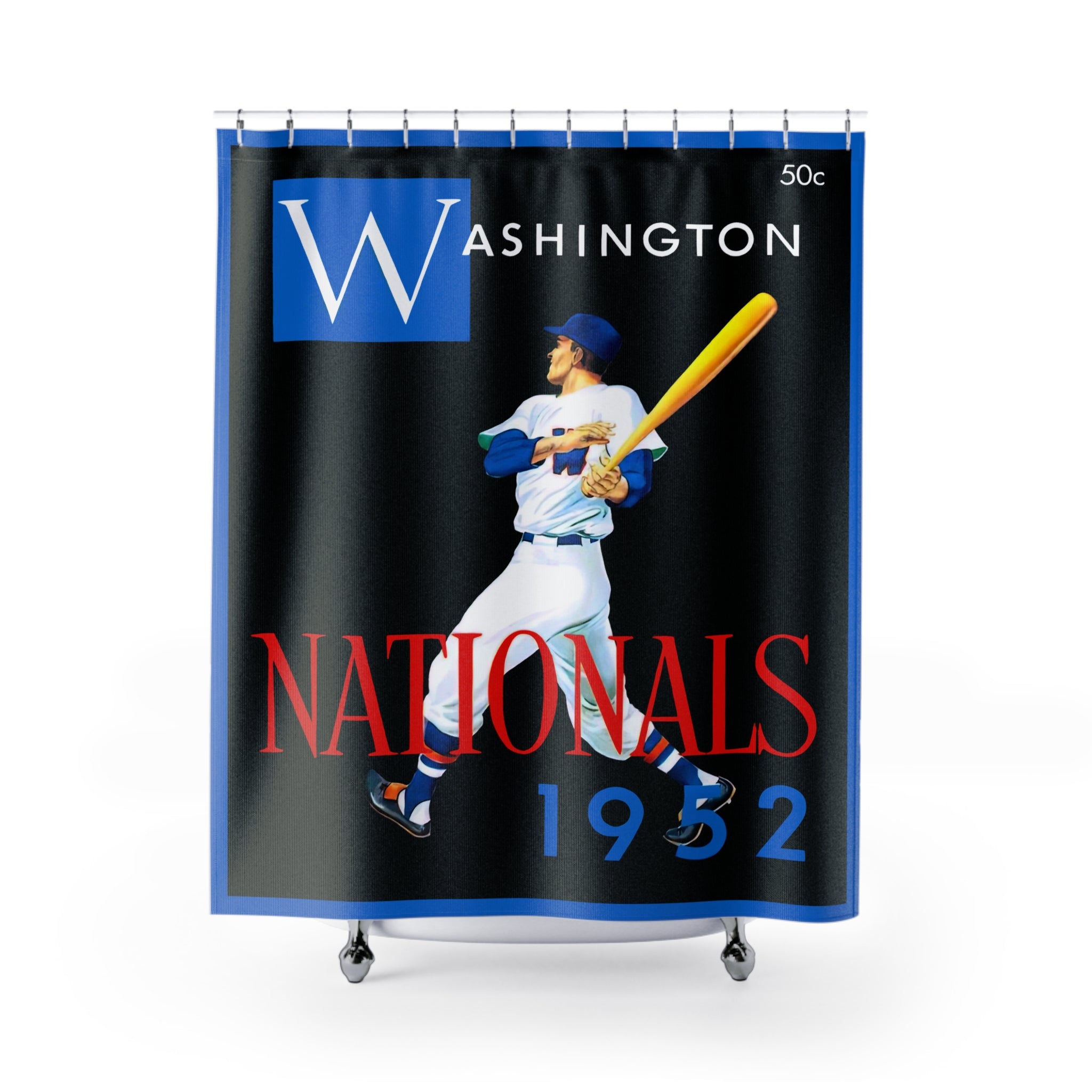 Vintage 1952 Baseball Washington Nationals Shower Curtain, Sports Fan Bathroom Decor, Baseball Memorabilia Home Decoration, Unique Gift for