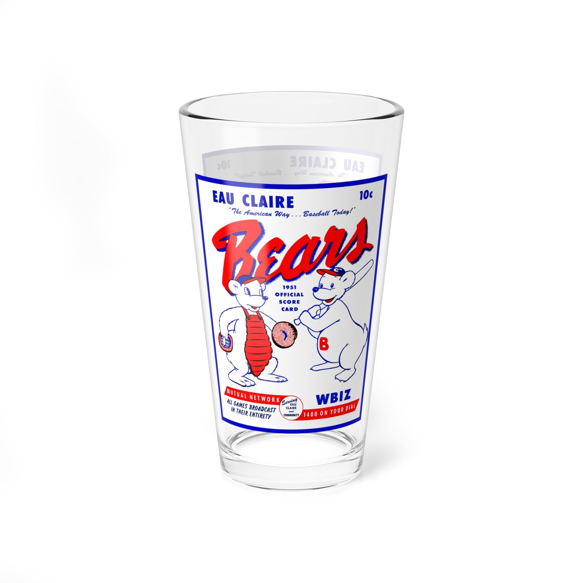 1951 Eau Claire Bears Baseball Mixing Glass — 16oz