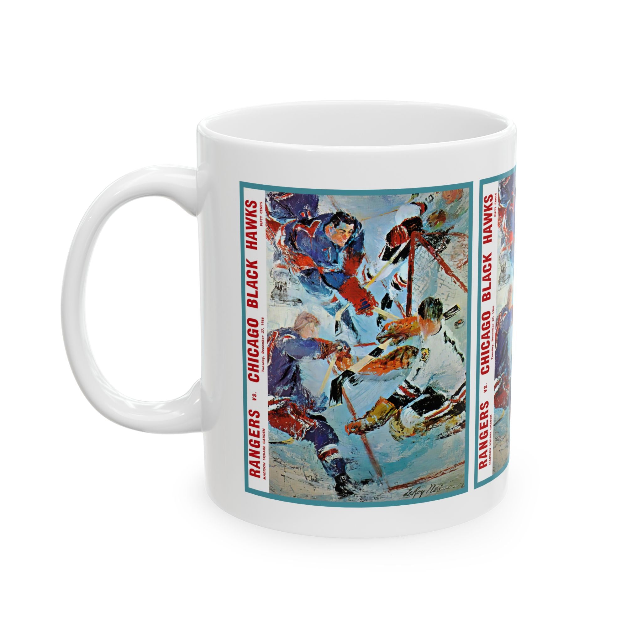 Vintage Hockey Ceramic Mug, 11oz, 15oz - 1966-1967 New York Rangers - Chicago Blackhawks Cup, Sports Fan Gift, Hockey Lover Present, Retro