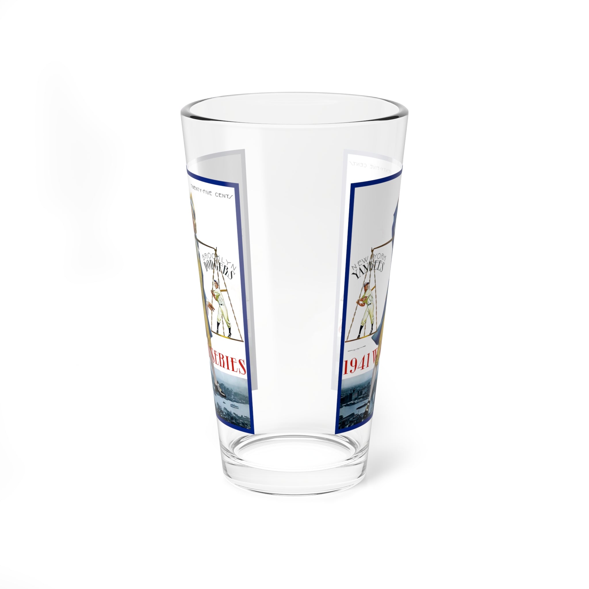 Mixing Glass, 16oz - 1941 Baseball World Series Dodgers-Yankees, Sports Fan Gift, Baseball Memorabilia, Barware, Vintage Glass, Gift for