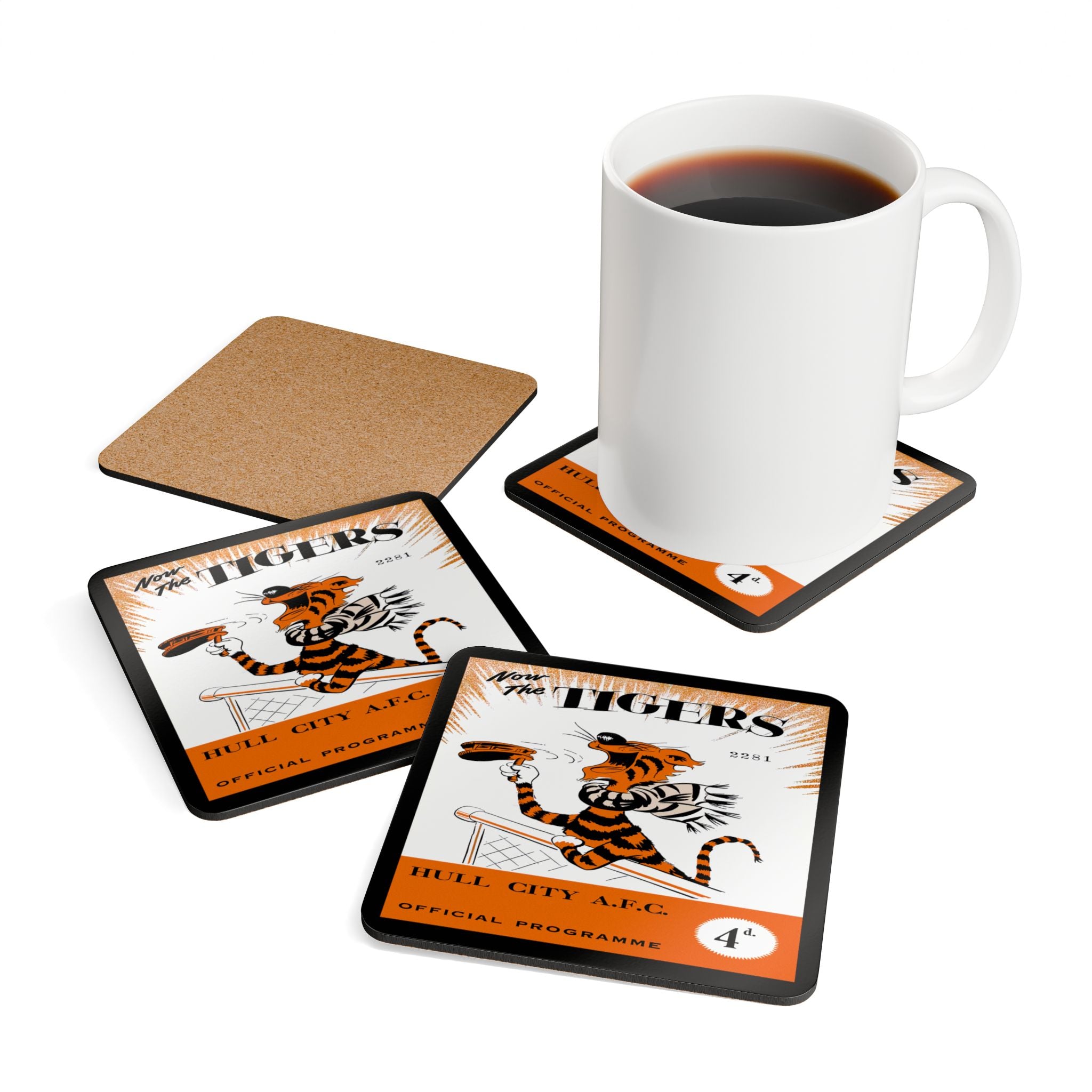 1956 Vintage Hull City Football Club - English Football Program Cover - Corkwood Coaster Set