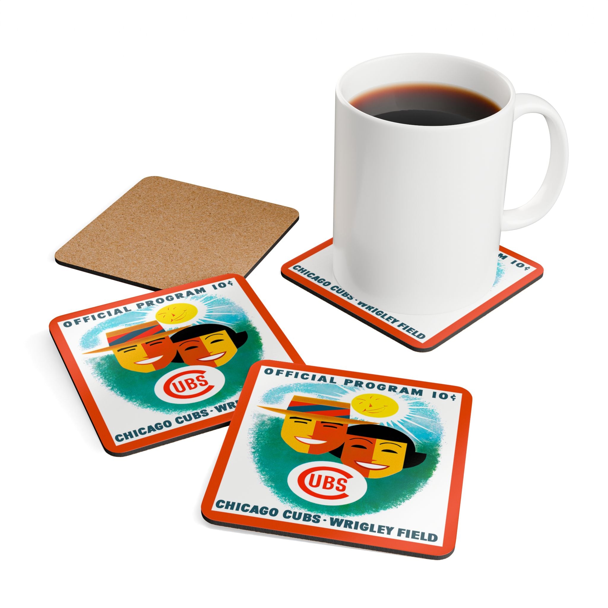1956 Vintage Cubs Baseball Program Cover  - Corkwood Coaster Set
