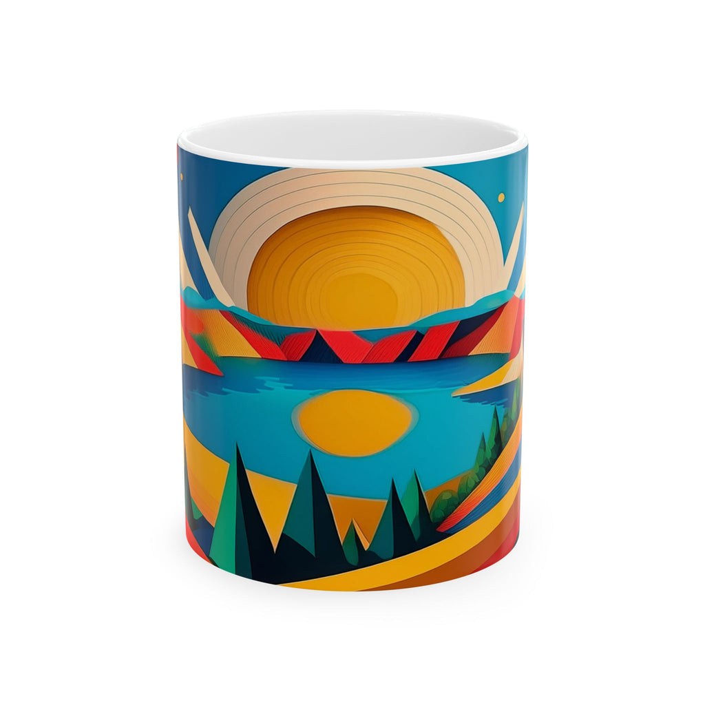 Vintage WPA/Bauhaus Style - Lake - Ceramic Mug, 11oz