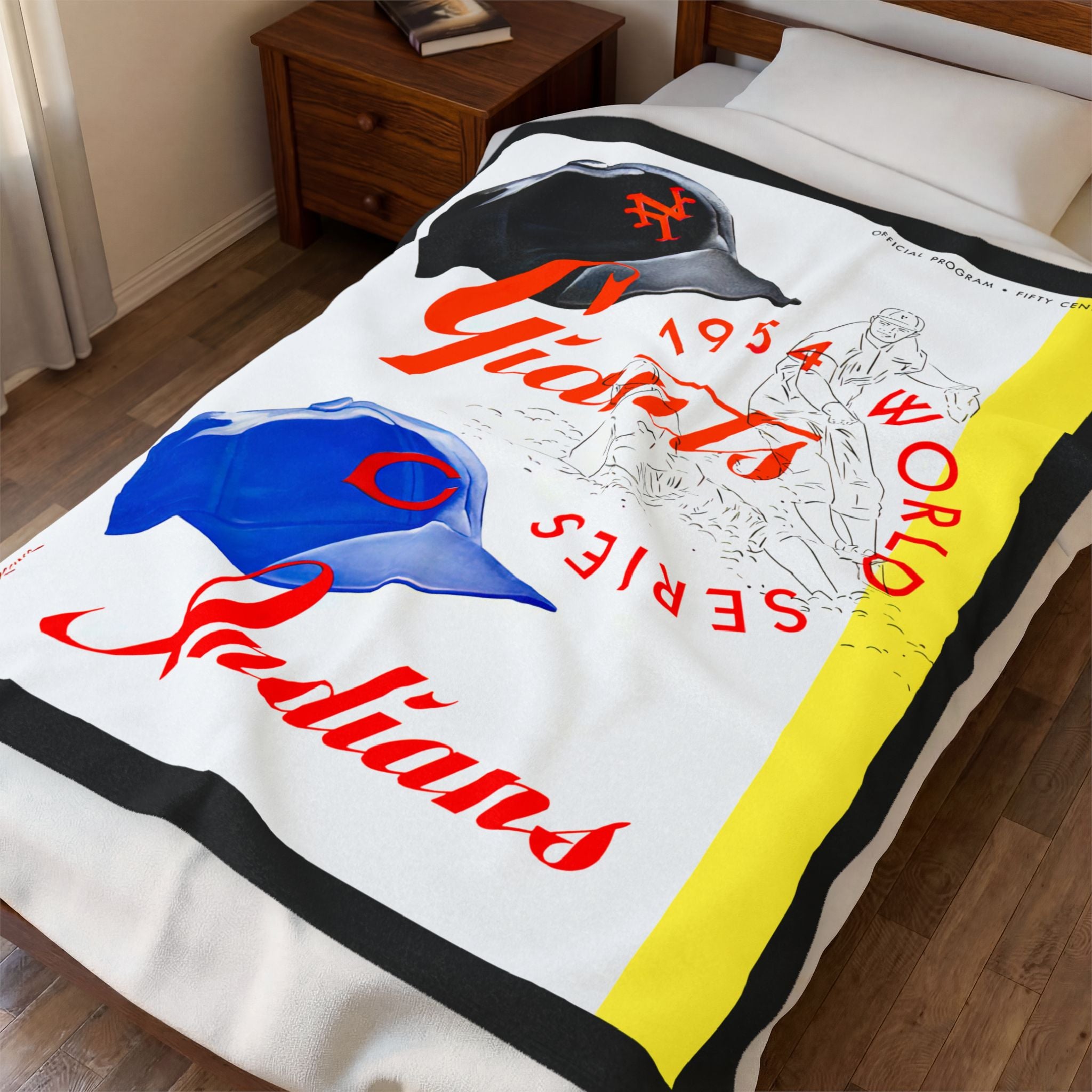 Velveteen Plush Blanket, 1954 Baseball World Series New York Giants-Cleveland, Vintage Sports Throw, Cozy Stadium Blanket, Baseball Fan