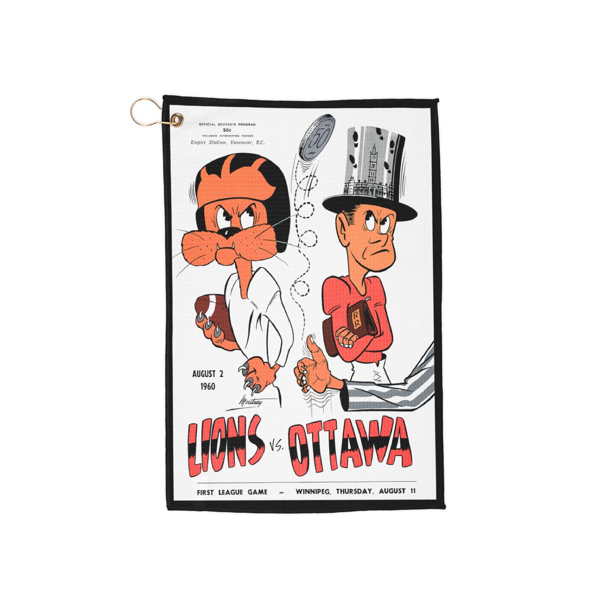 Vintage 1960 Football Golf Towels - Ottawa Rough Riders BC Lions, Sports Towel, Golf Accessories, Retro Golf Gift, Sports Fan Towel