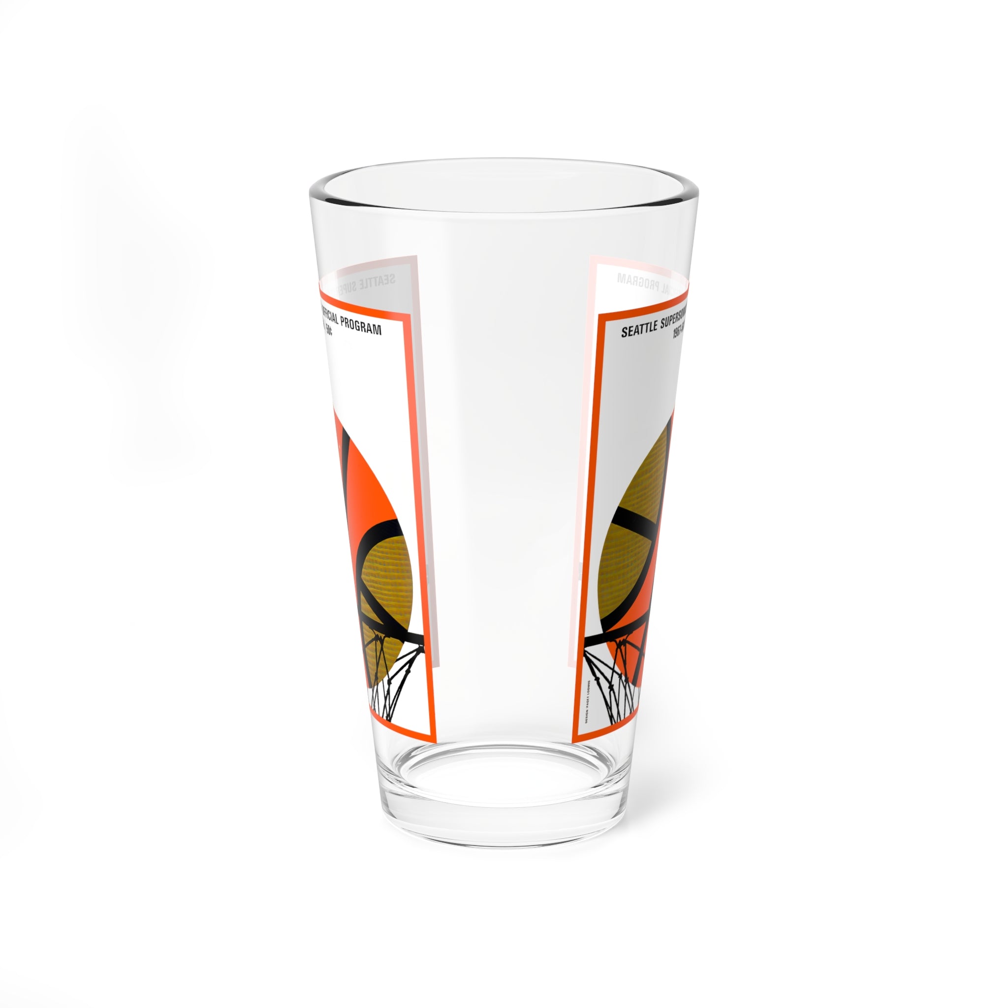 Glass, 1967 Seattle SuperSonics Basketball Design, Sports Barware, Gift for Sports Fans, 16oz Mixing Glass, Basketball Memorabilia, Vintage
