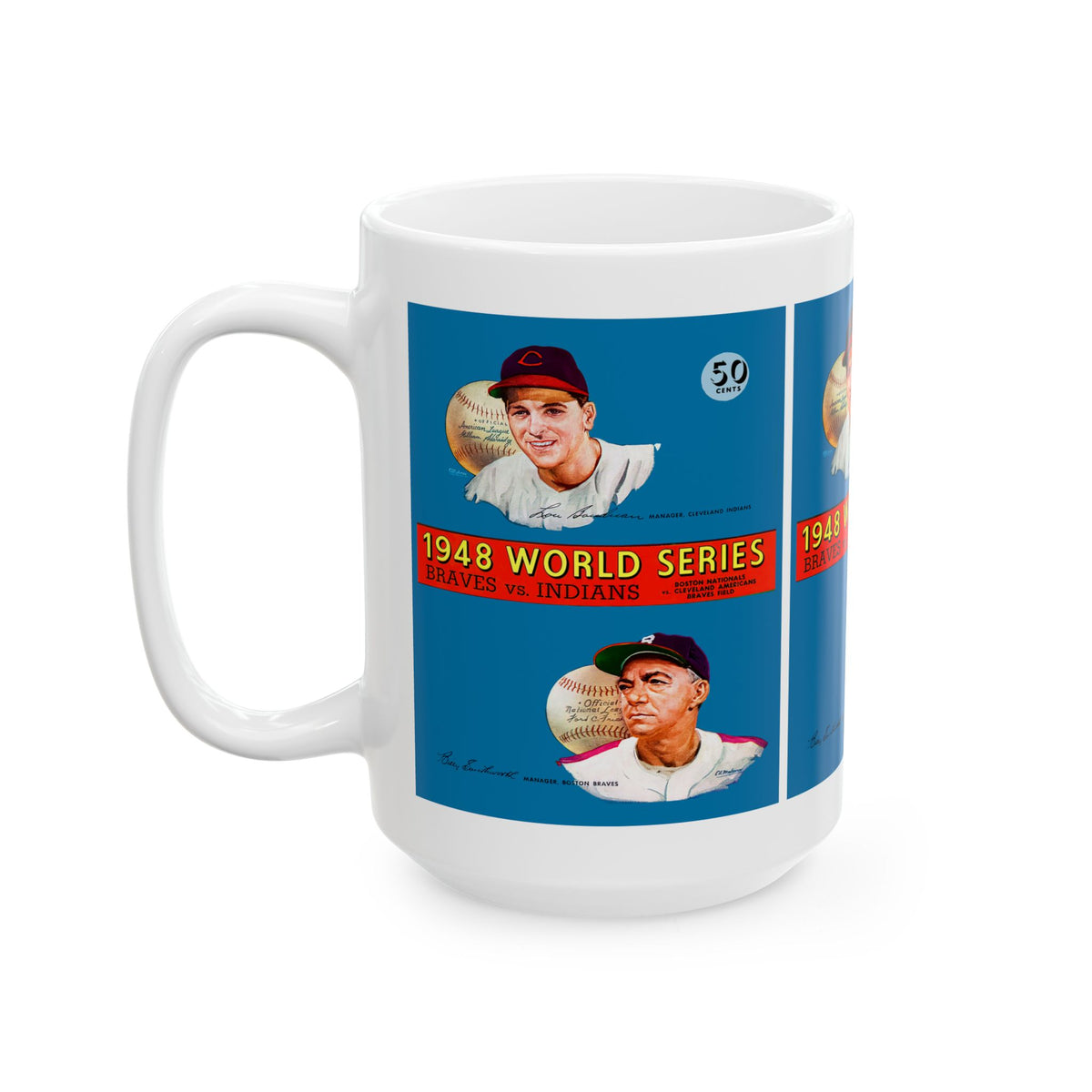 Baseball World Series Ceramic Mug, 1948 Boston-Cleveland, Sports Fan Gift, Coffee Cup, Tea Mug, Baseball Lover Gift, Unique Mug, Vintage