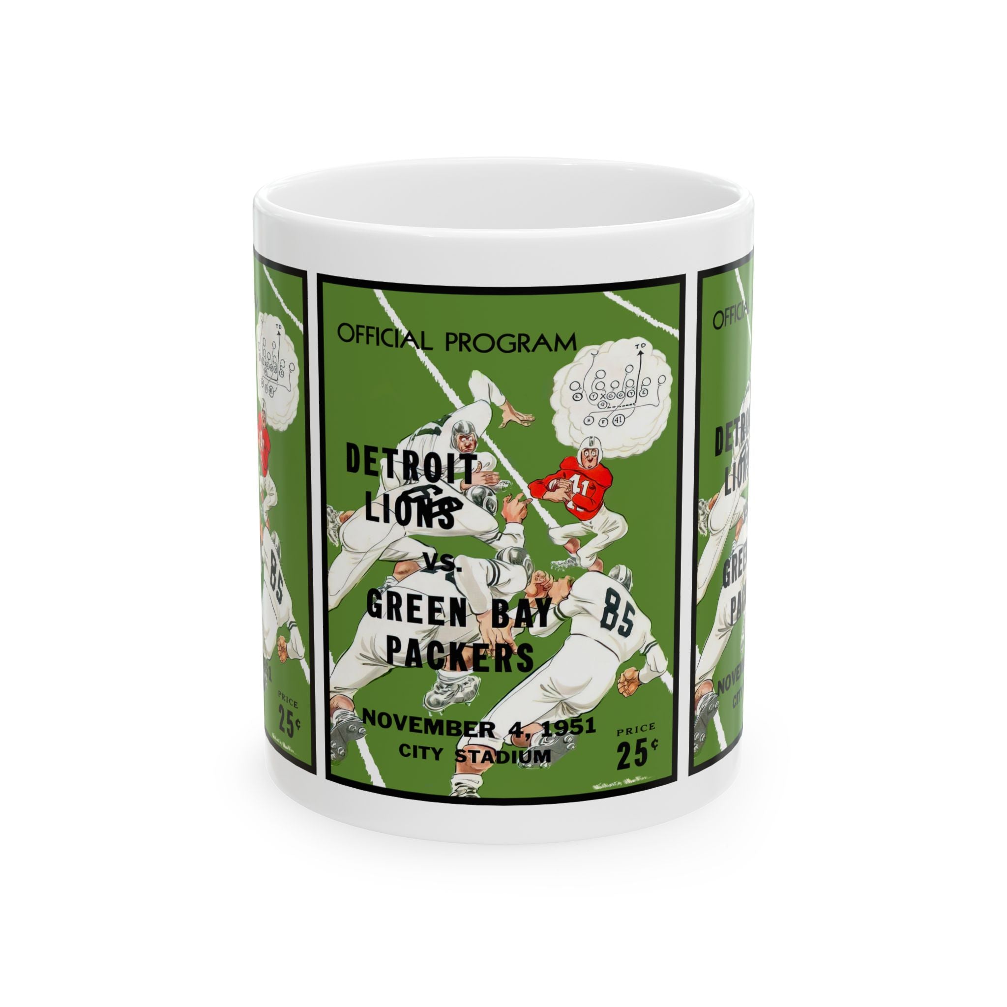 Football Ceramic Mug, 1951 Detroit Lions Green Bay Packers, Sports Fan Gift, Coffee Cup, Tea Mug, Drinkware, Football Memorabilia, Gift for