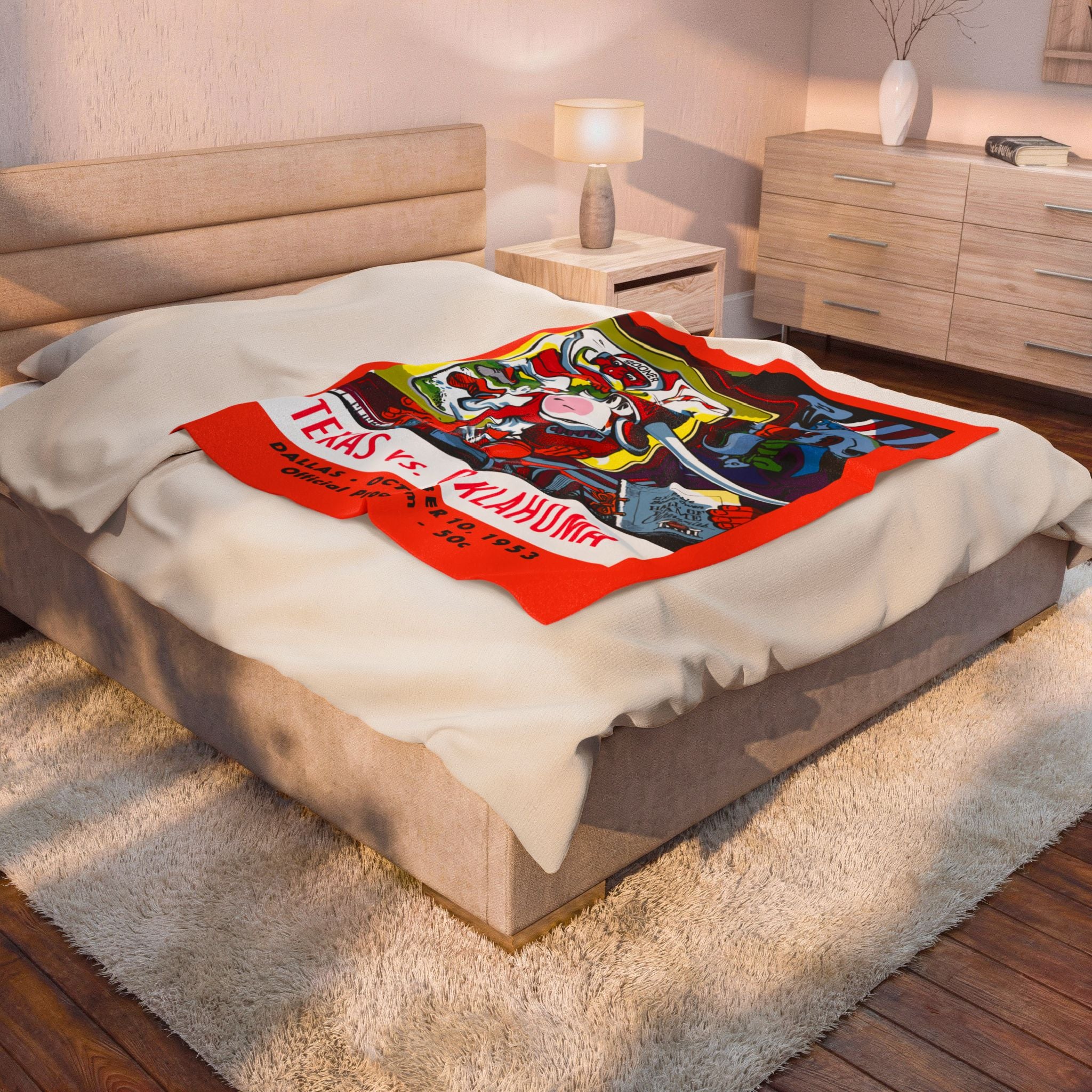 Plush Blanket, 1953 Football Texas Oklahoma Throw Blanket, Sports Fan Gift, Game Day Decor, College Football Memorabilia, Bedroom Decor