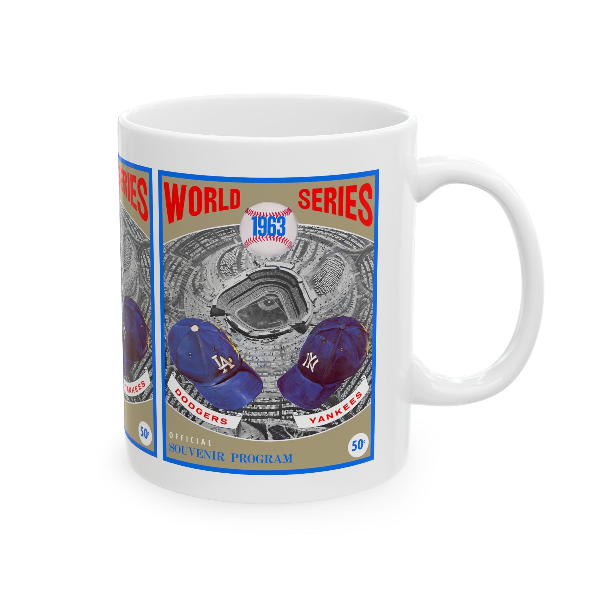 Baseball World Series Ceramic Mug, 1963 Dodgers vs Yankees, Sports Fan Gift, Coffee Cup, Tea Mug, Baseball Lover Gift, Baseball Fan Mug