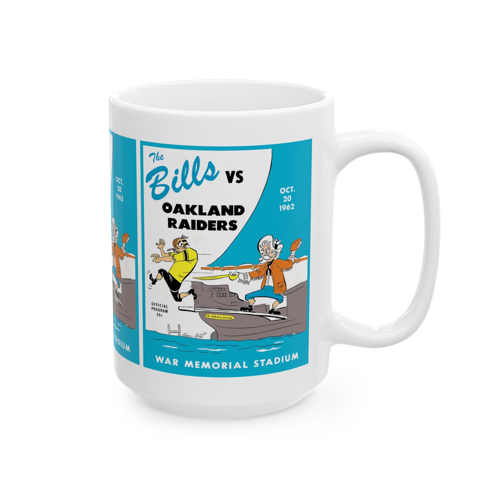 Football Ceramic Mug, 1962 Buffalo Bills Oakland Raiders Sports Fan Gift Cup, Team Game Day Coffee Tea Mug, Gridiron Football Memorabilia