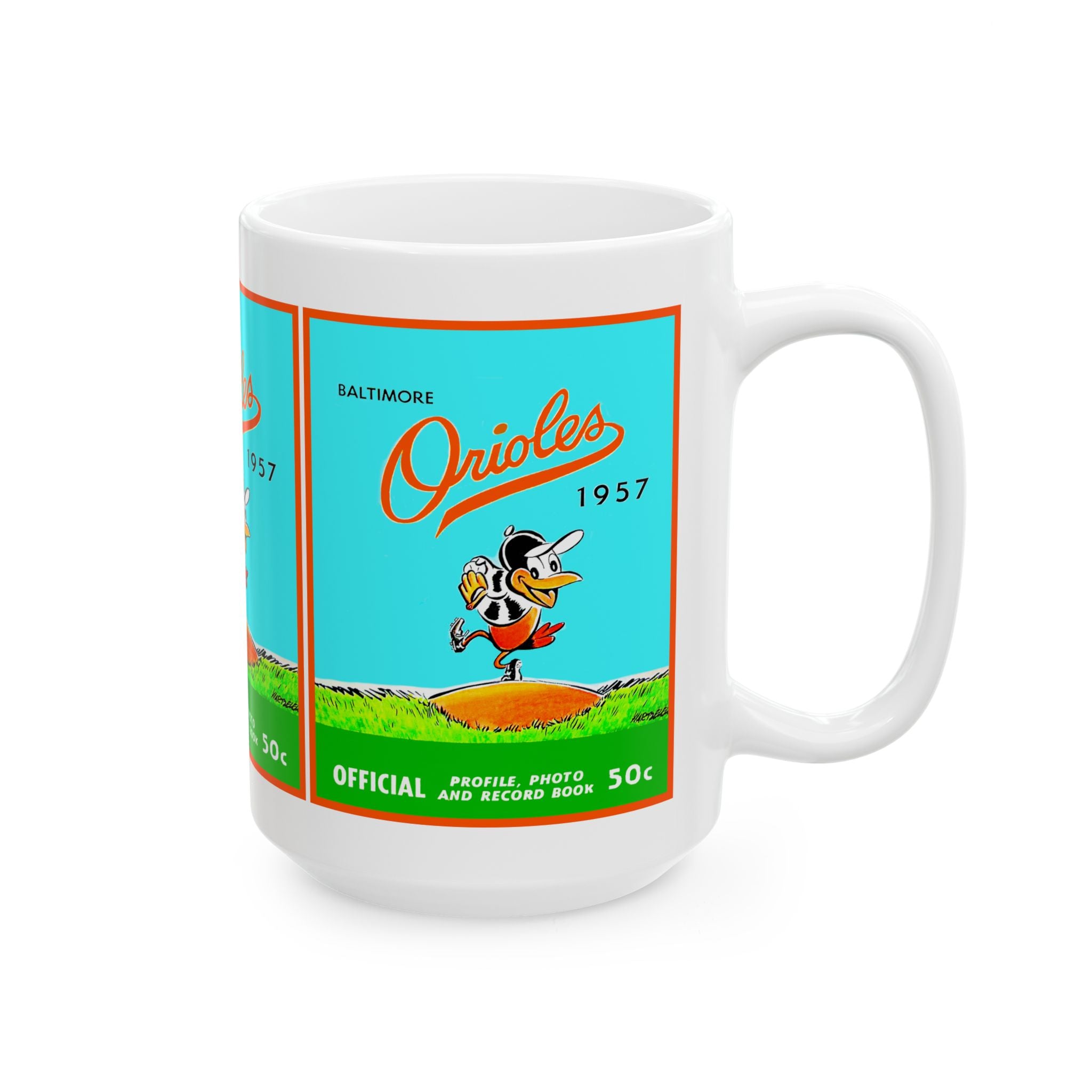 1957 Vintage Baltimore Orioles Program Cover - Ceramic Mug, 11oz, 15oz