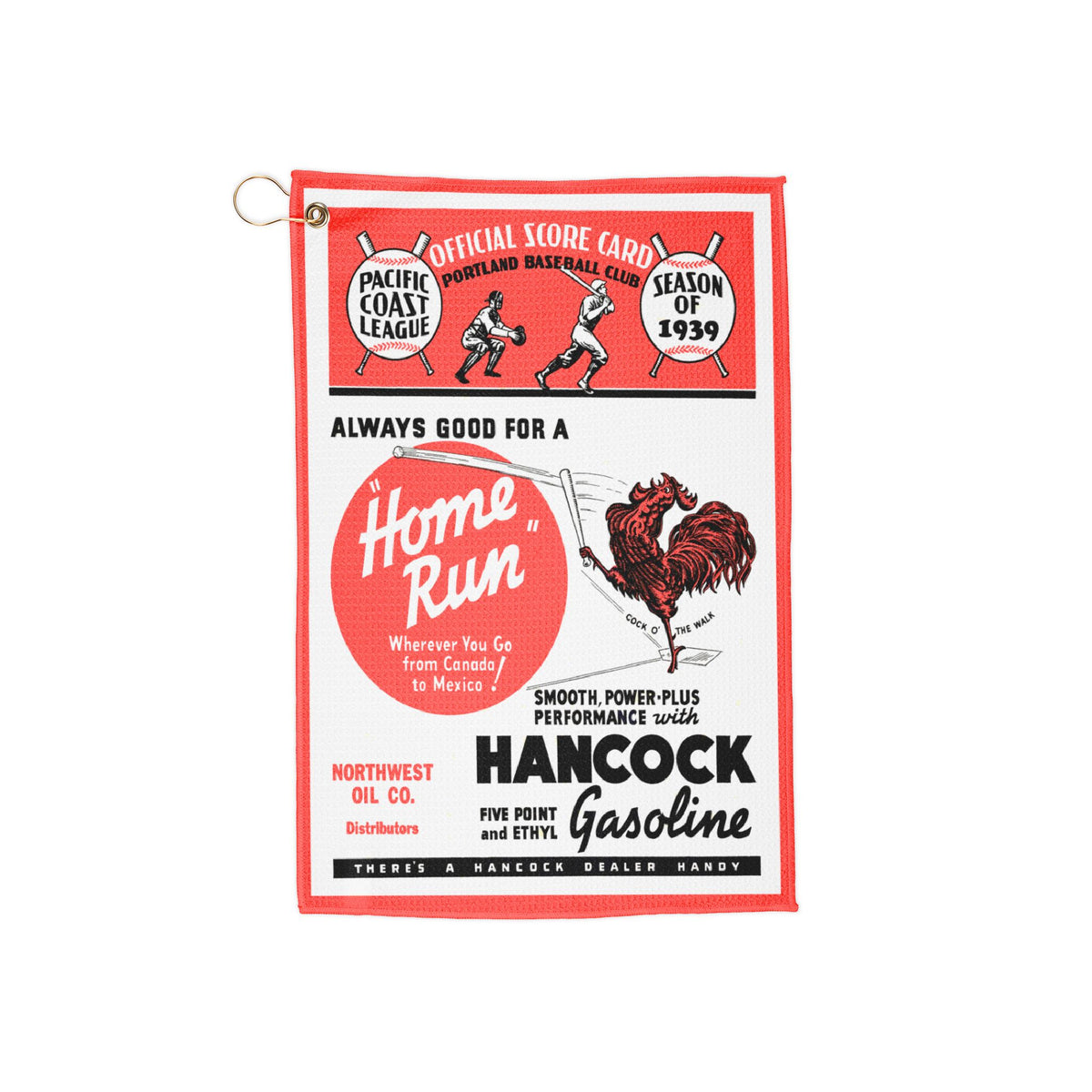 1939 Vintage Portland Baseball Gasoline Scorecard Golf Towel — Pacific Coast League Retro Baseball-Inspired Golf Accessory