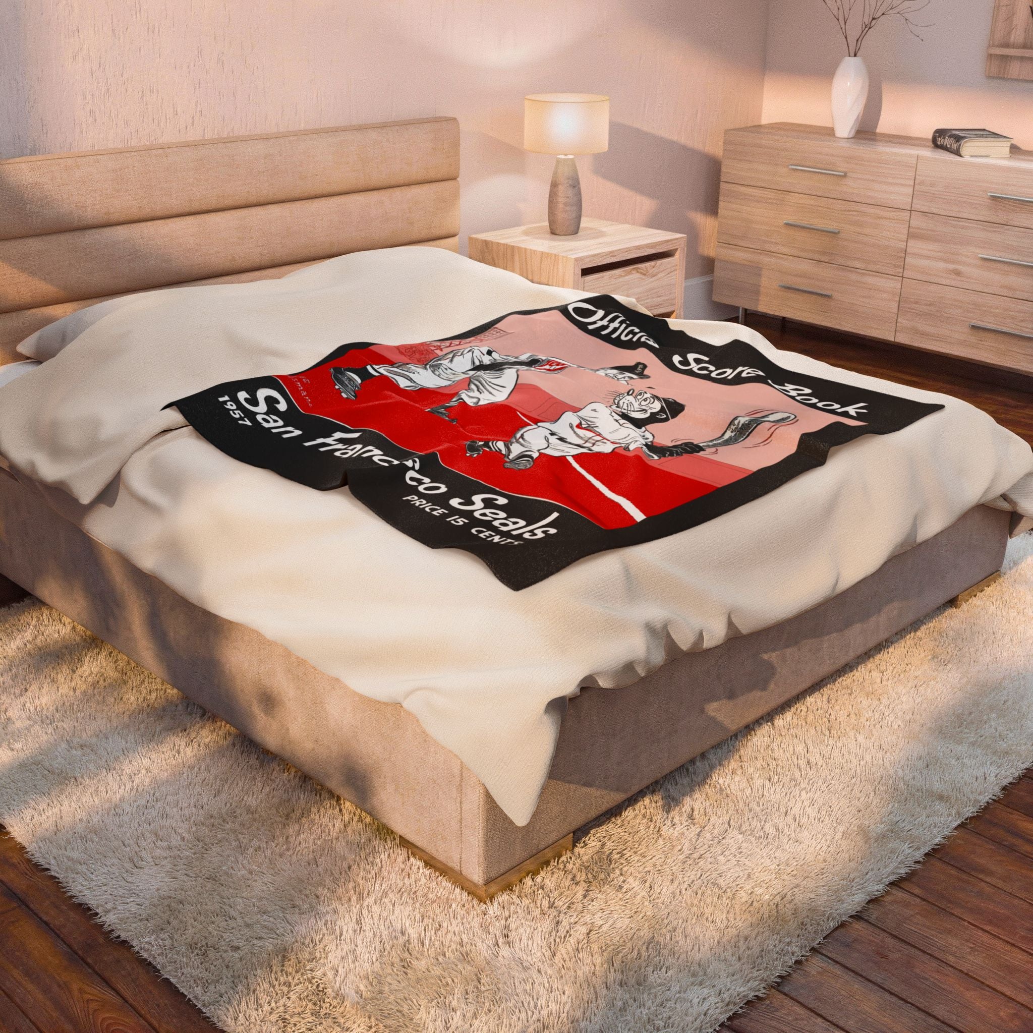 Vintage 1957 San Francisco Seals Baseball Scorebook Cover Velveteen Plush Blanket