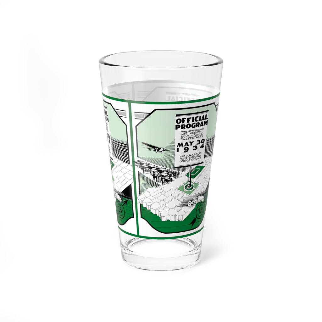 Mixing Glass, 16oz - 1934 Indianapolis 500 Racing, Vintage Drinkware for Racing Fans, Retro Barware, Unique Gift for Car Enthusiasts