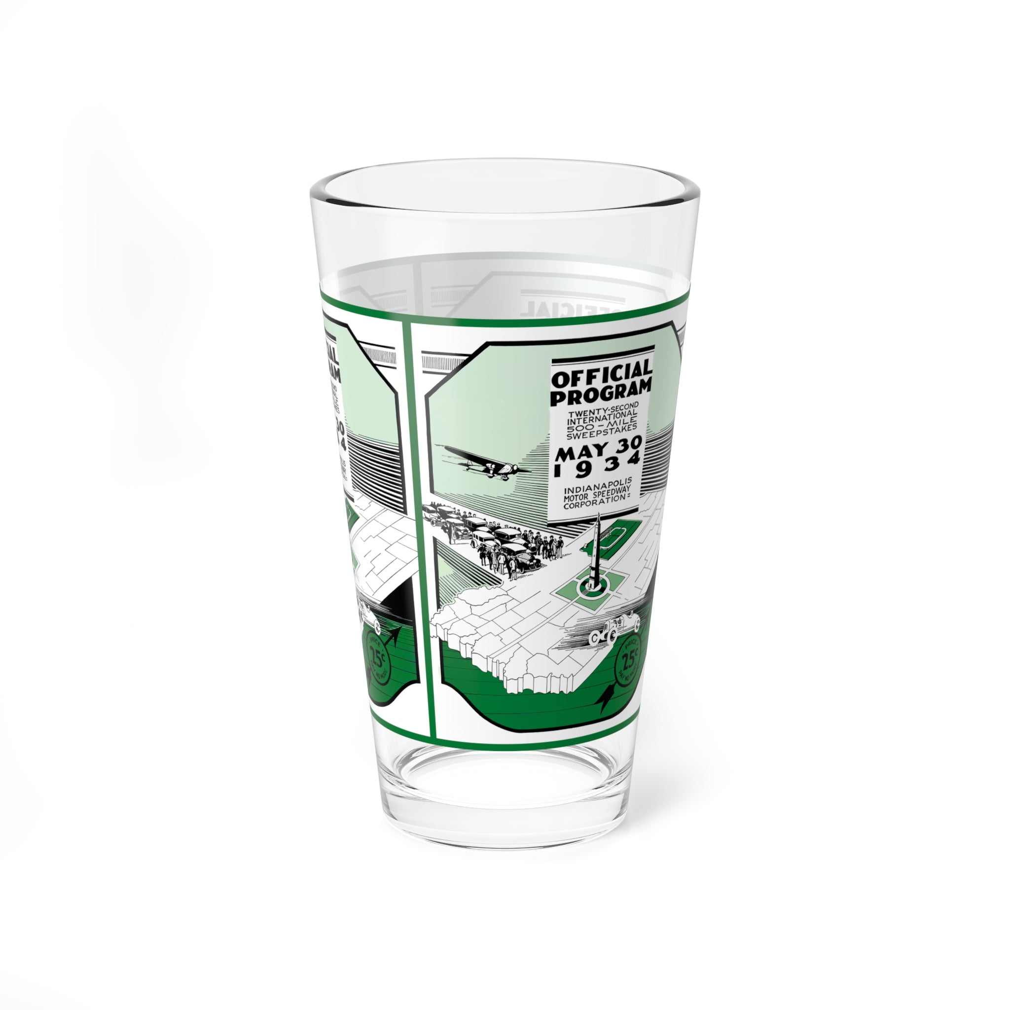 Mixing Glass, 16oz - 1934 Indianapolis 500 Racing, Vintage Drinkware for Racing Fans, Retro Barware, Unique Gift for Car Enthusiasts