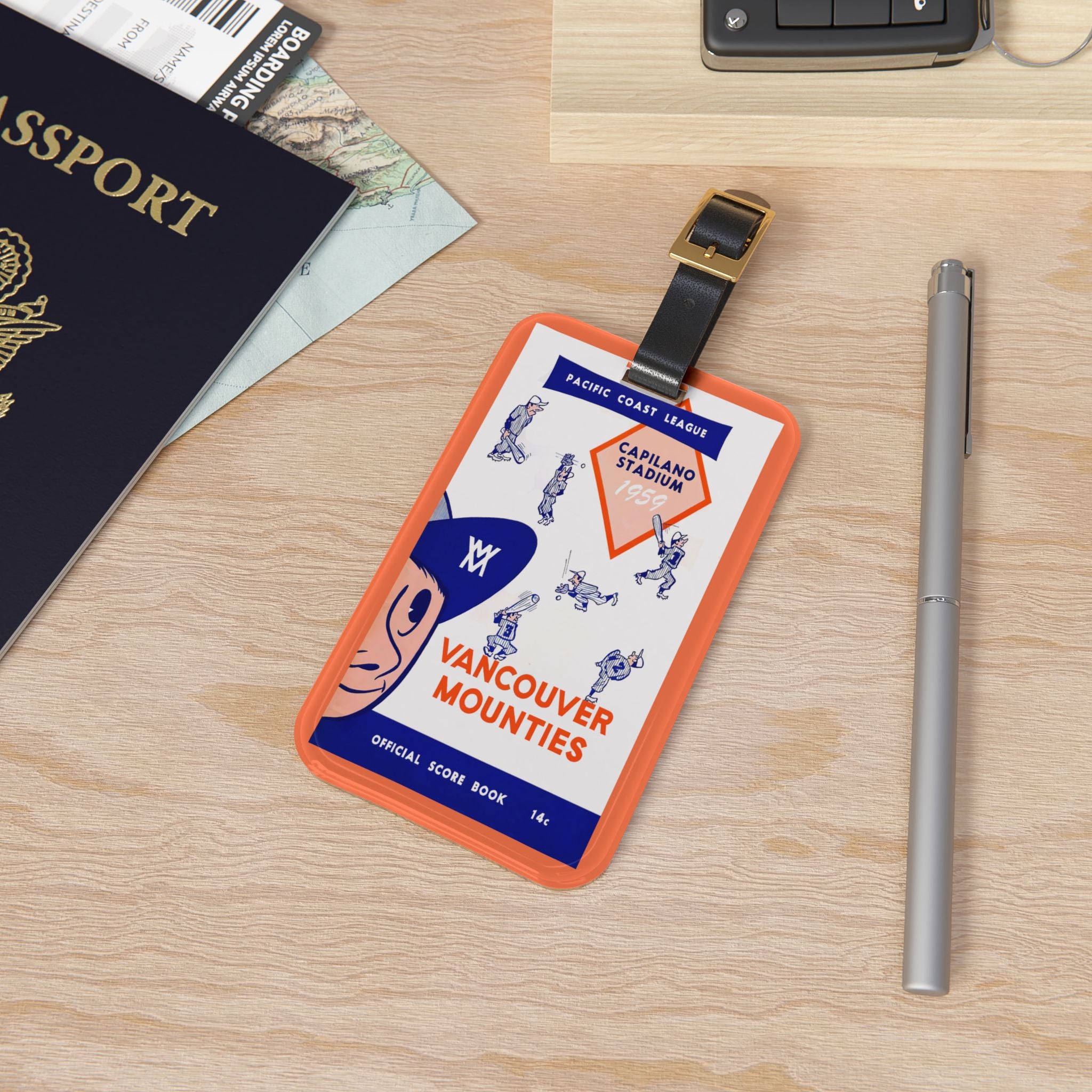 1959 Vancouver Mounties Baseball Luggage Tag — Pacific Coast League Vintage Travel ID
