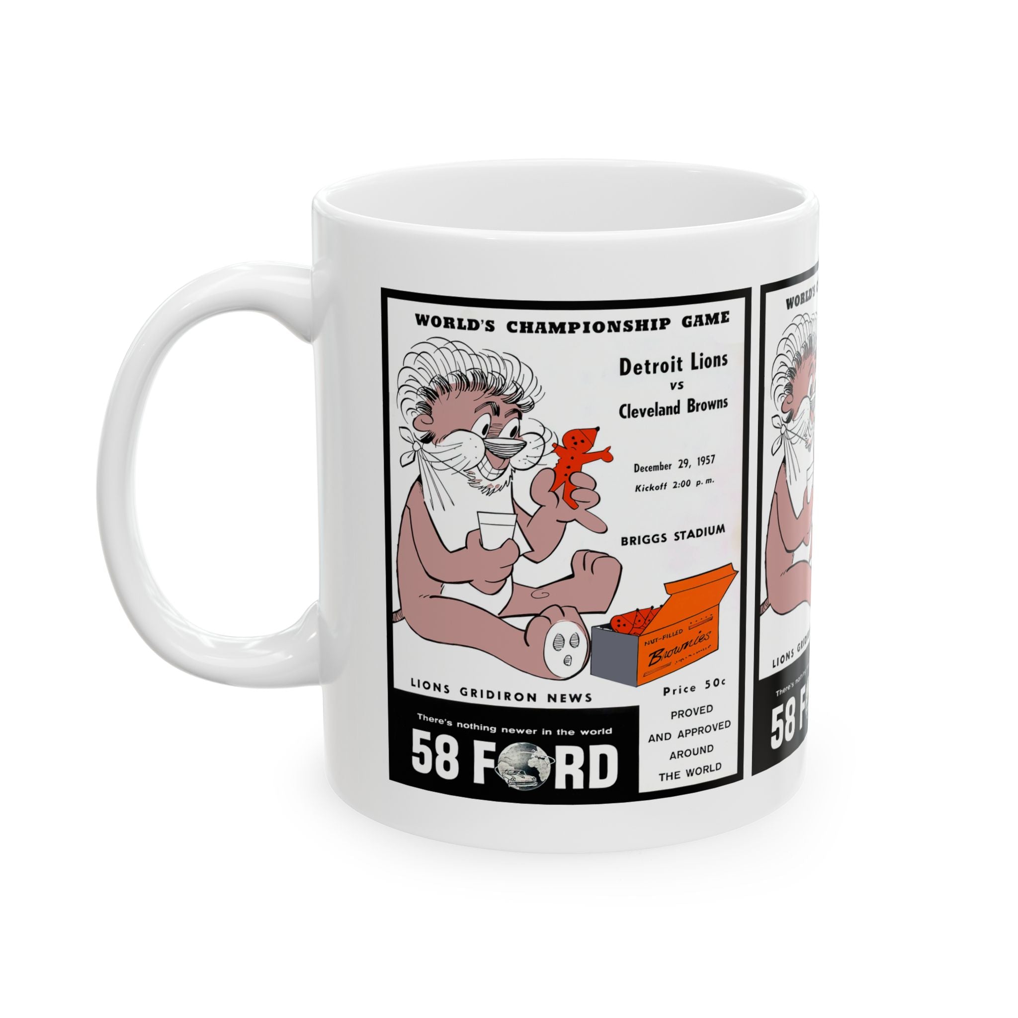 Vintage Cleveland Browns Detroit Lions Football Program Cover Ceramic Mug, 11oz - Unique Gift for Football Fans, Football Memorabilia,