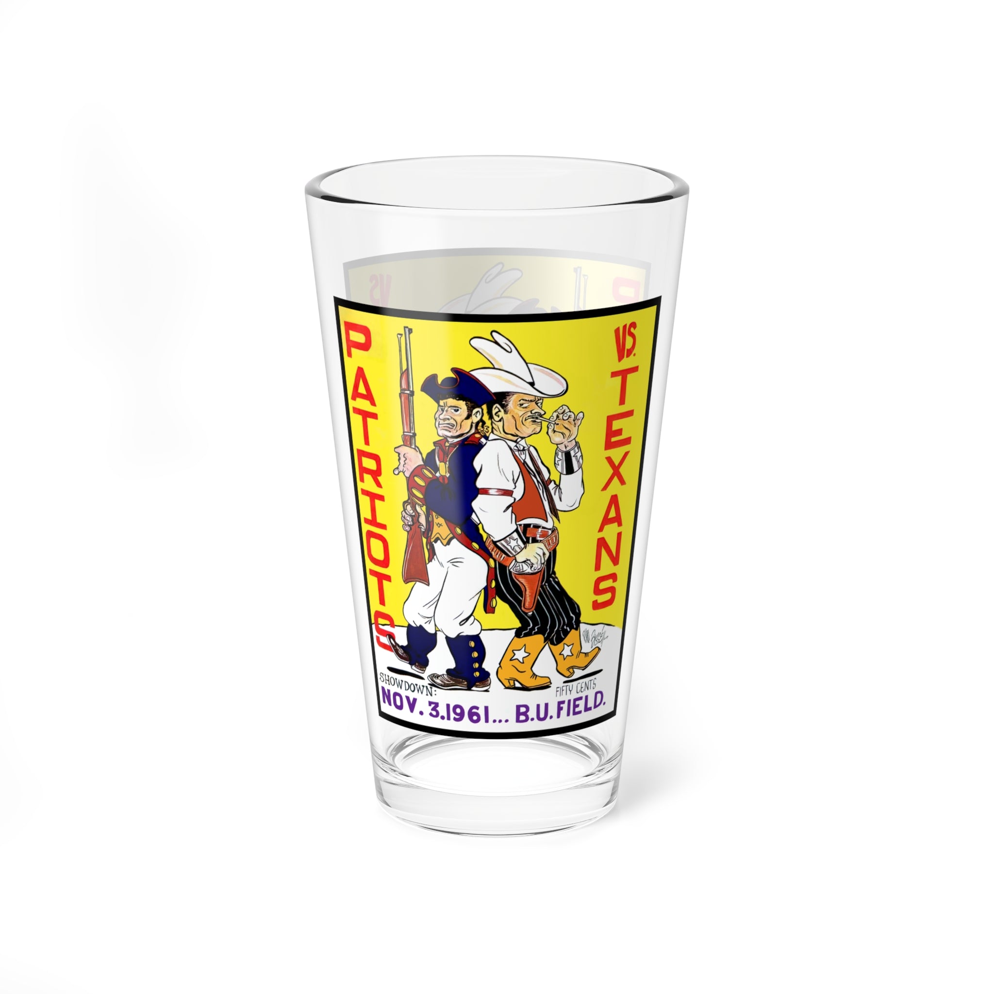 Mixing Glass, 16oz - 1961 Football Boston Patriots-Dallas Texans, Personalized sports fan gift, Custom football team glassware, Vintage