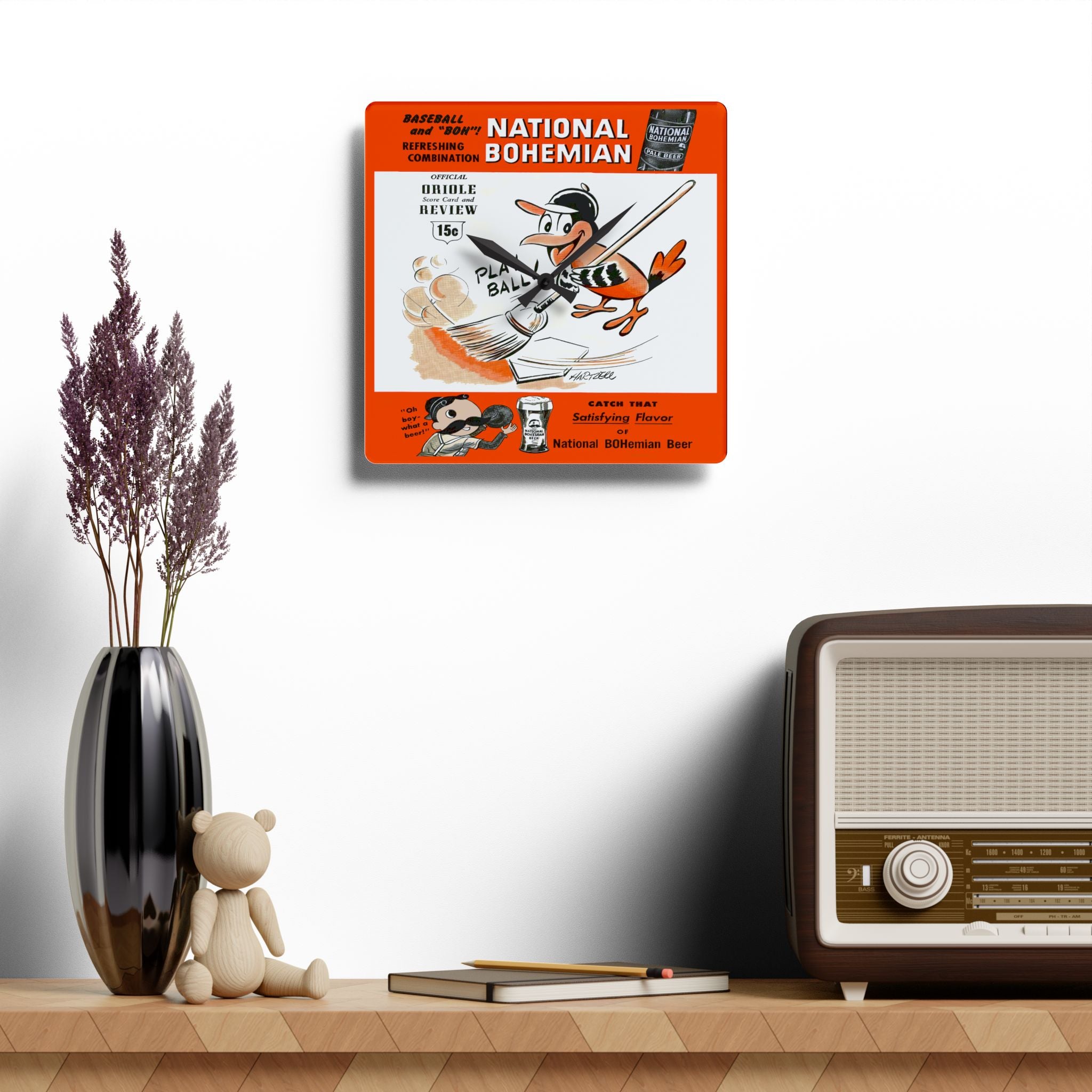 1955 Vintage Baltimore Orioles Scorebook Cover - Acrylic Wall Clock