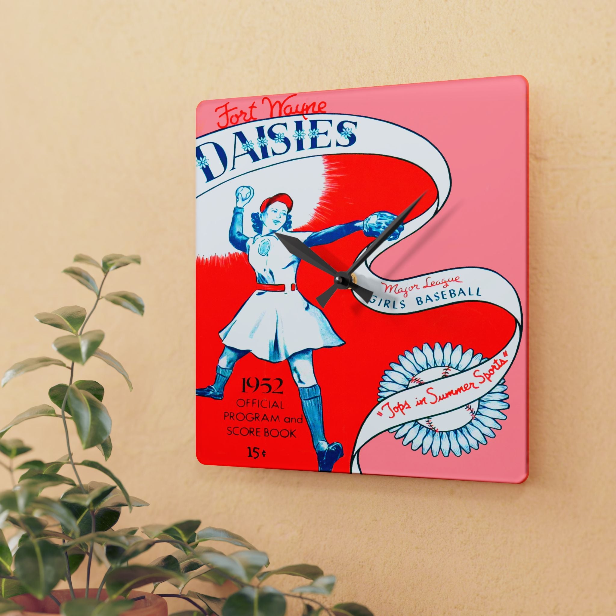 1952 Vintage Fort Wayne Daises Baseball Program Cover - Acrylic Wall Clock